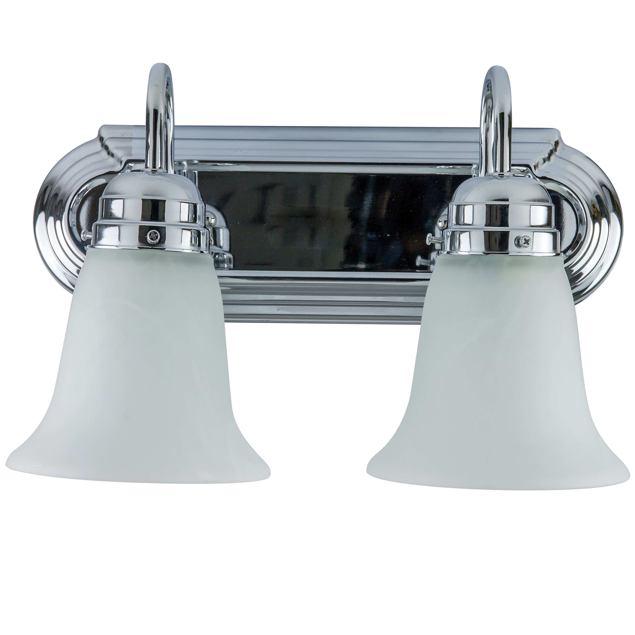 Sunlite 45415 Chrome Vanity Light Fixture - 14 Inch Traditional Wall Sconce with Bell-Shaped Frosted Glass for Bathroom Mirror Lighting (2 x 60W A19 Bulbs Not Included) - Perfect for Powder Rooms, Dressing Areas & Vintage Home Decor