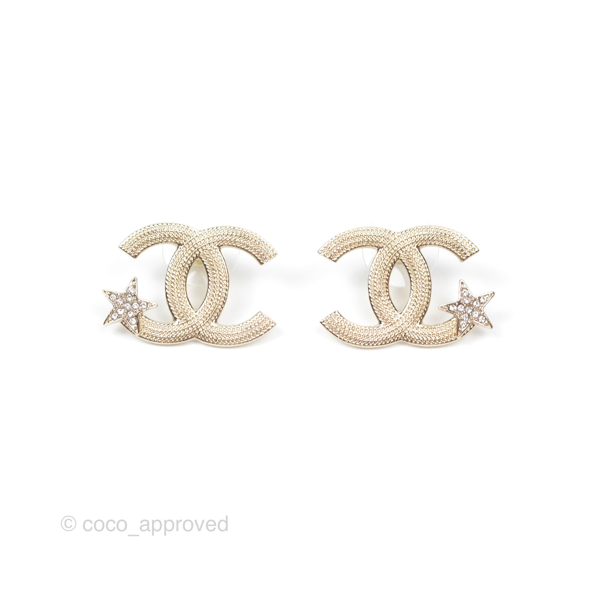 Chanel CC Crystal Star Earrings in Gold Tone - Luxury Fashion Jewelry for Women | Perfect for Parties, Weddings & Special Occasions