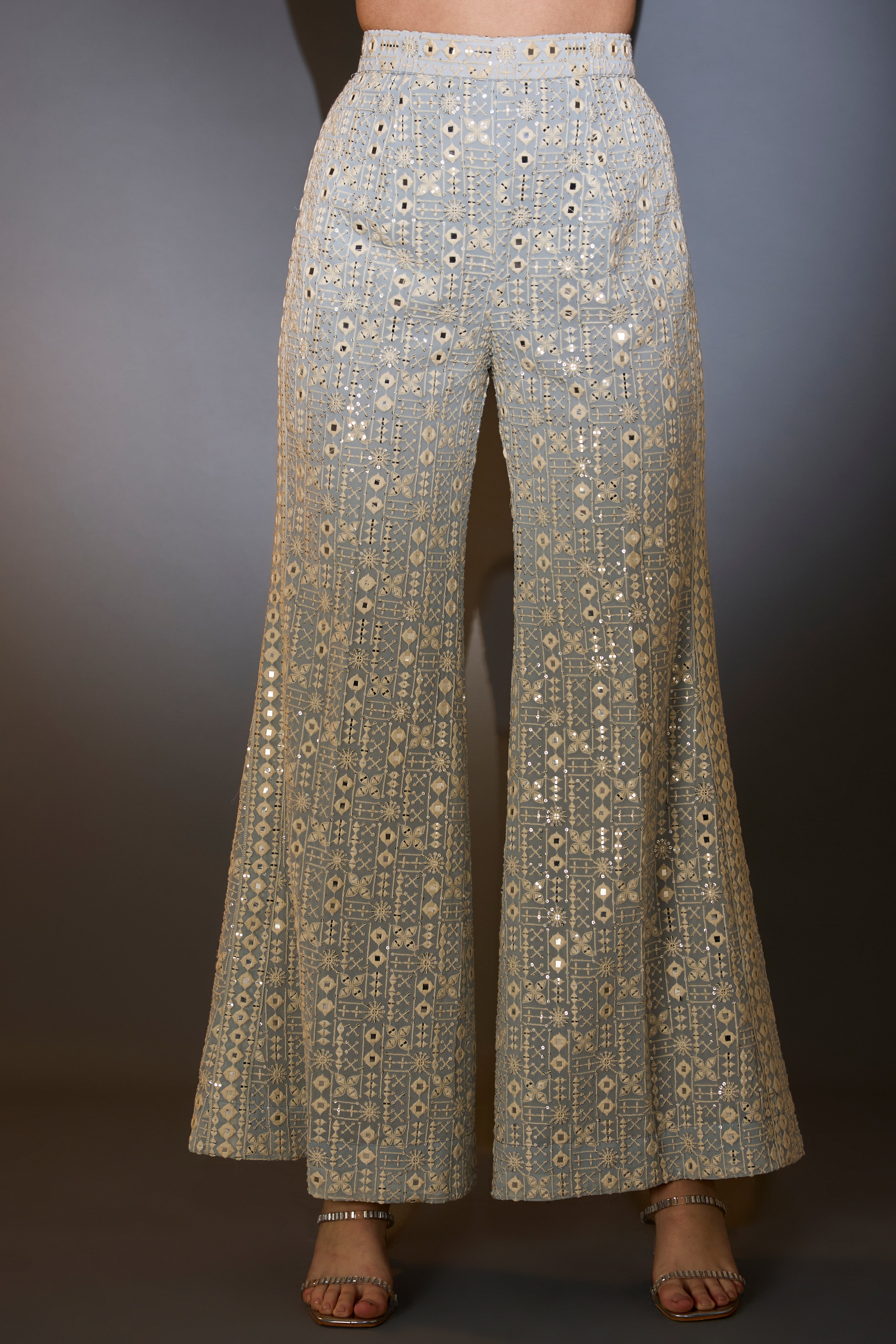 Elegant Powder Blue Co-Ord Set with Intricate Thread, Mirror & Sequin Embroidery - Embellished Tassels & Detailed Edging for Women | Perfect for Parties, Weddings & Special Occasions
