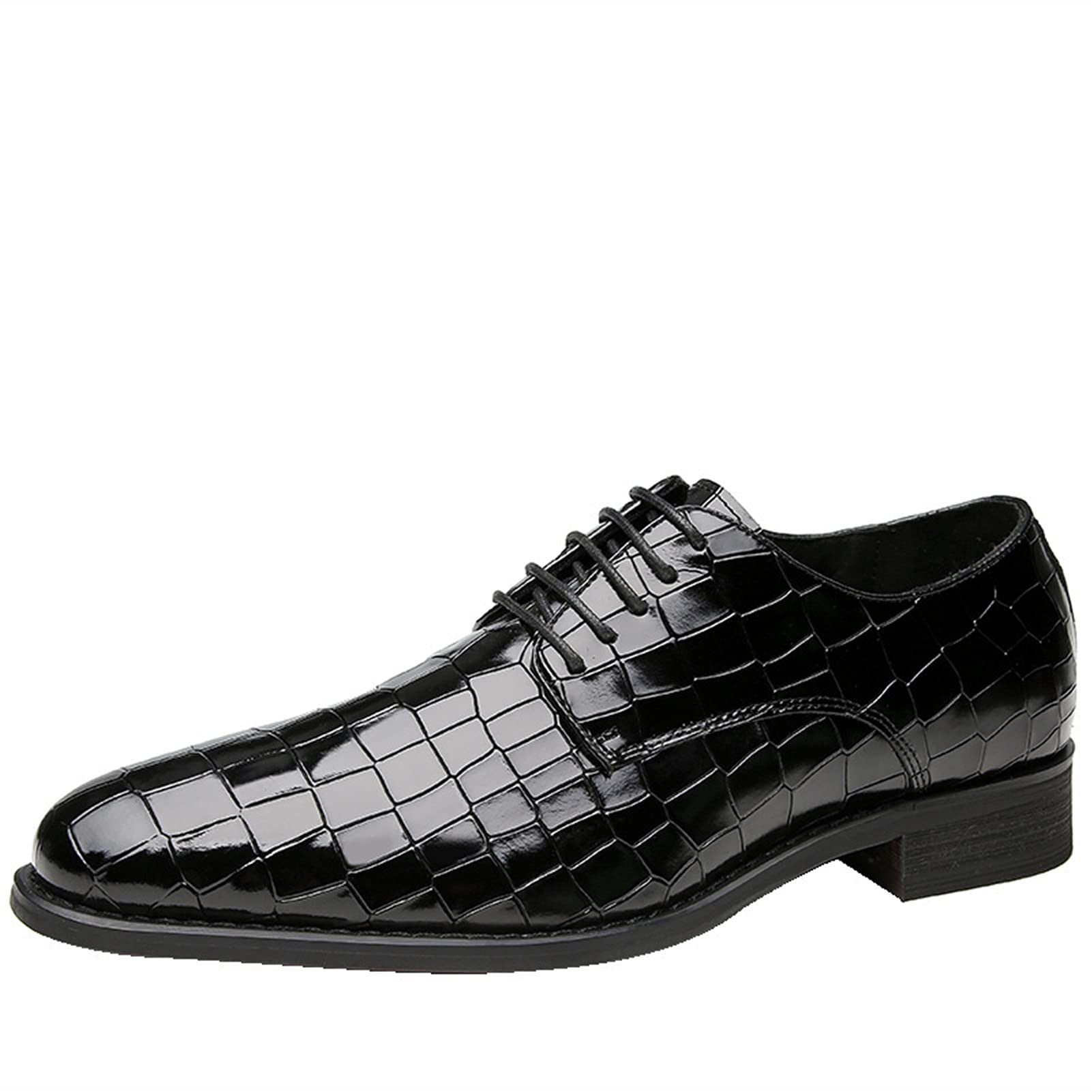 Premium Men's Oxford Dress Shoes - Genuine Leather Crocodile Embossed Lace-Up Derby Shoes with Slip-Resistant Rubber Sole | Formal Business, Wedding & Prom Attire