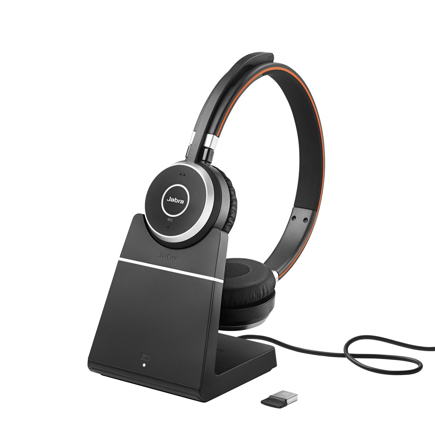 Jabra Evolve 65 SE Wireless Mono Bluetooth Headset with Noise-Cancelling Mic, 14H Battery & Charging Stand - UC Certified for Zoom, Teams, Cisco - Ideal for Home Office & Remote Work (Black)