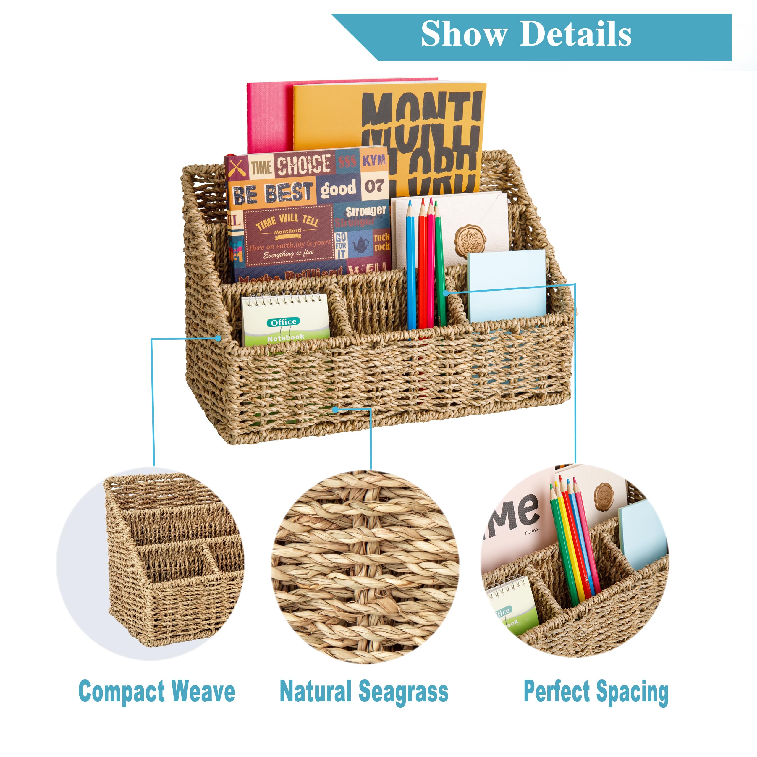 Seagrass Mail Organizer - Desktop Bill Sorter, Magazine File Holder & Pencil Organizer | Perfect for Home Office, Study Desk, and Mail Station Organization