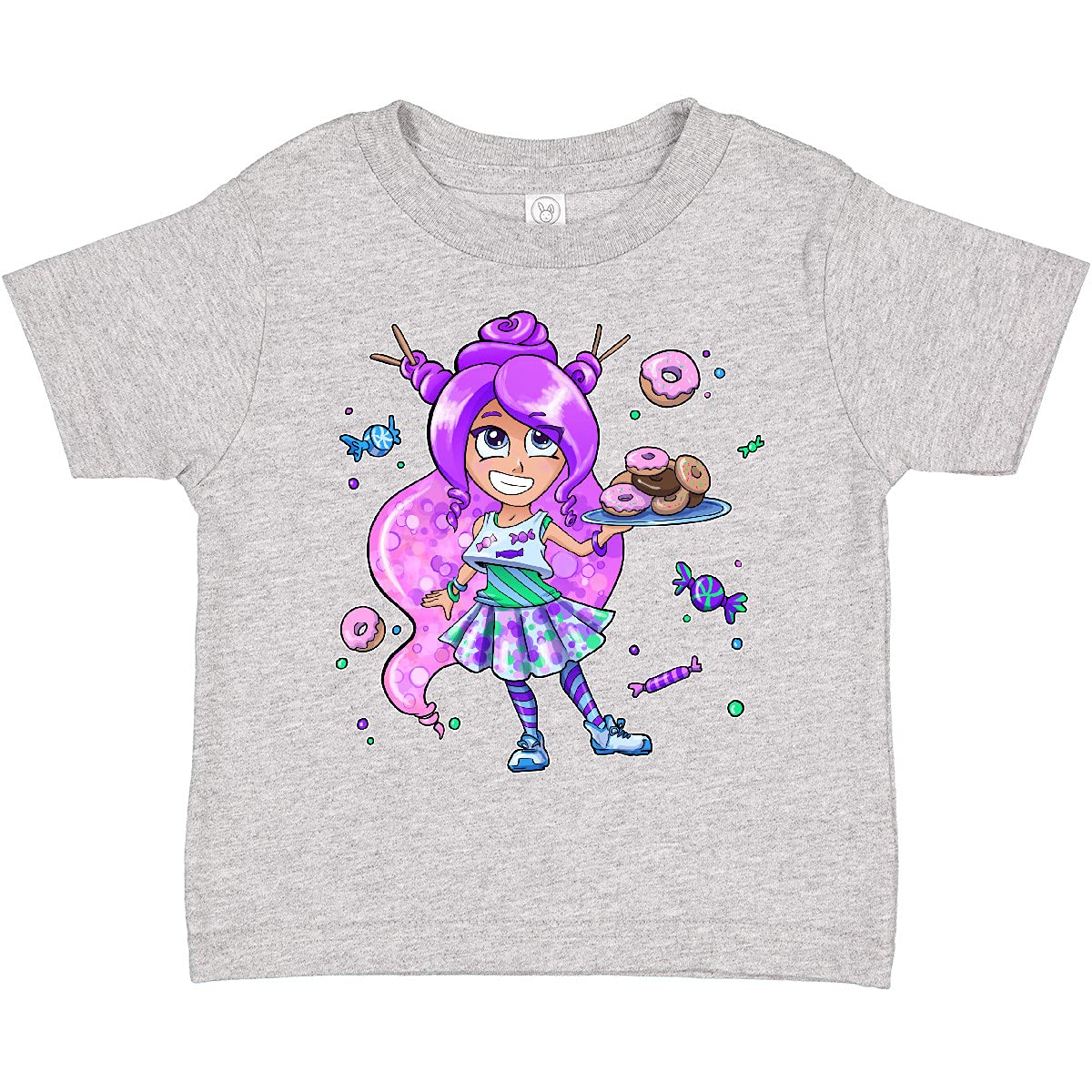 Inktastic Girls' Purple Hair Donuts & Candy Graphic Toddler T-Shirt - Cute Casual Outfit for Playdates & Birthday Parties