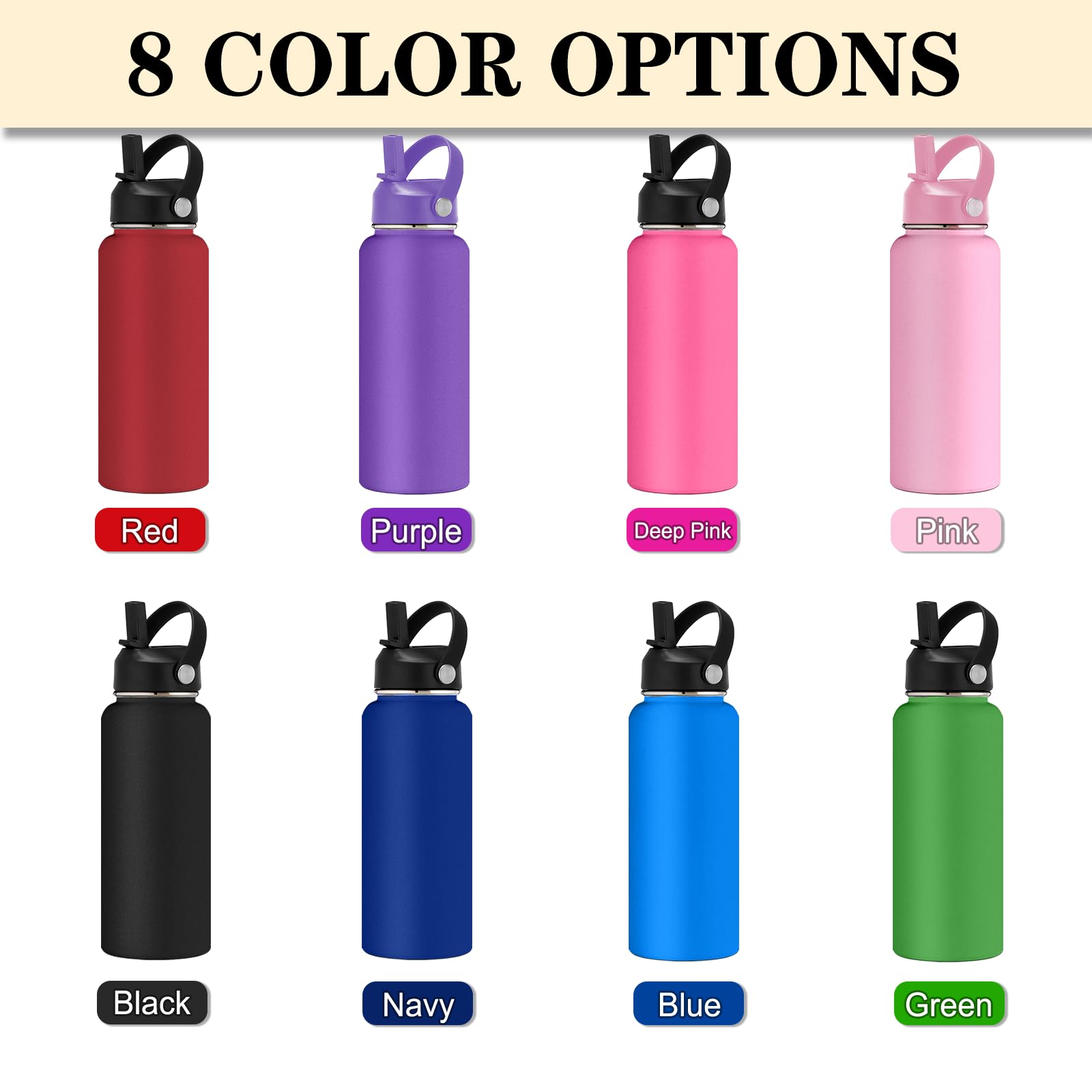 Personalized Stainless Steel Water Bottle with Straw Lid - Custom Name Engraved, Double Wall Insulated (12oz/18oz/24oz/32oz/40oz) - Perfect for School, Gym, Hiking & Outdoor Activities