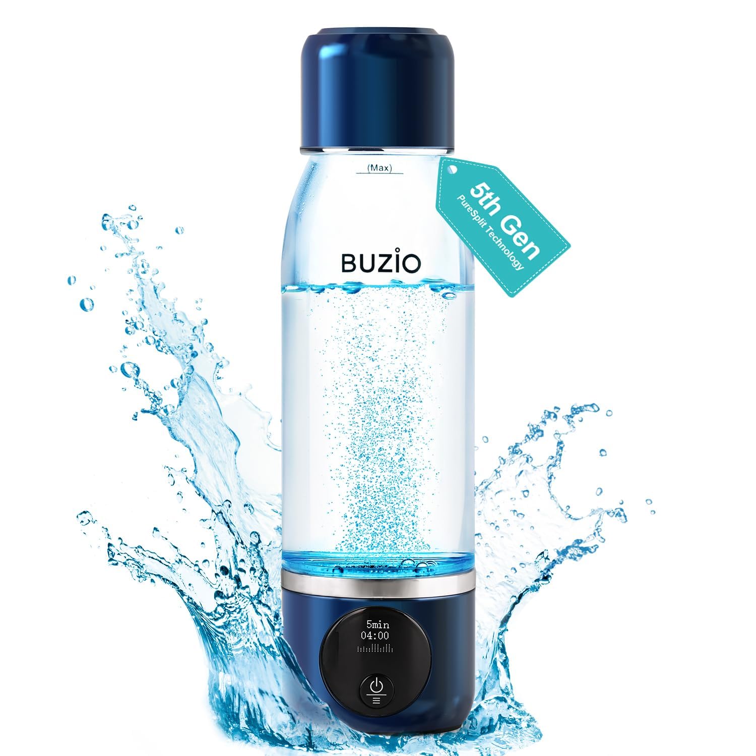 BUZIO 3800ppb Hydrogen Water Bottle Generator with Gen5 SPE/PEM Technology - Portable Alkaline Water Bottle for Athletic Performance, DuPont Membrane & OLED Display - Perfect for Gym, Hiking and Daily Hydration