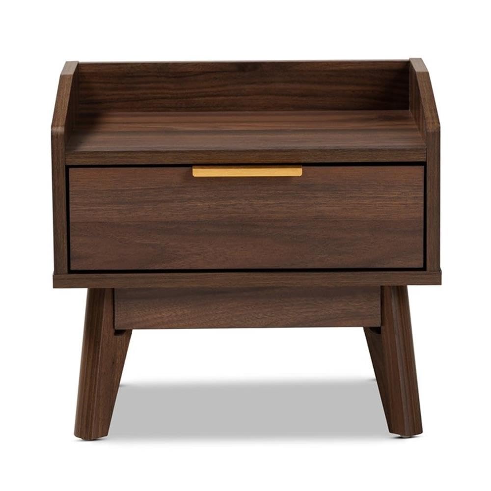 Baxton Studio Lena Mid-Century Modern Nightstand - 1 Drawer, Walnut Brown Finish, Solid Wood Bedside Table for Bedroom, Living Room & Office