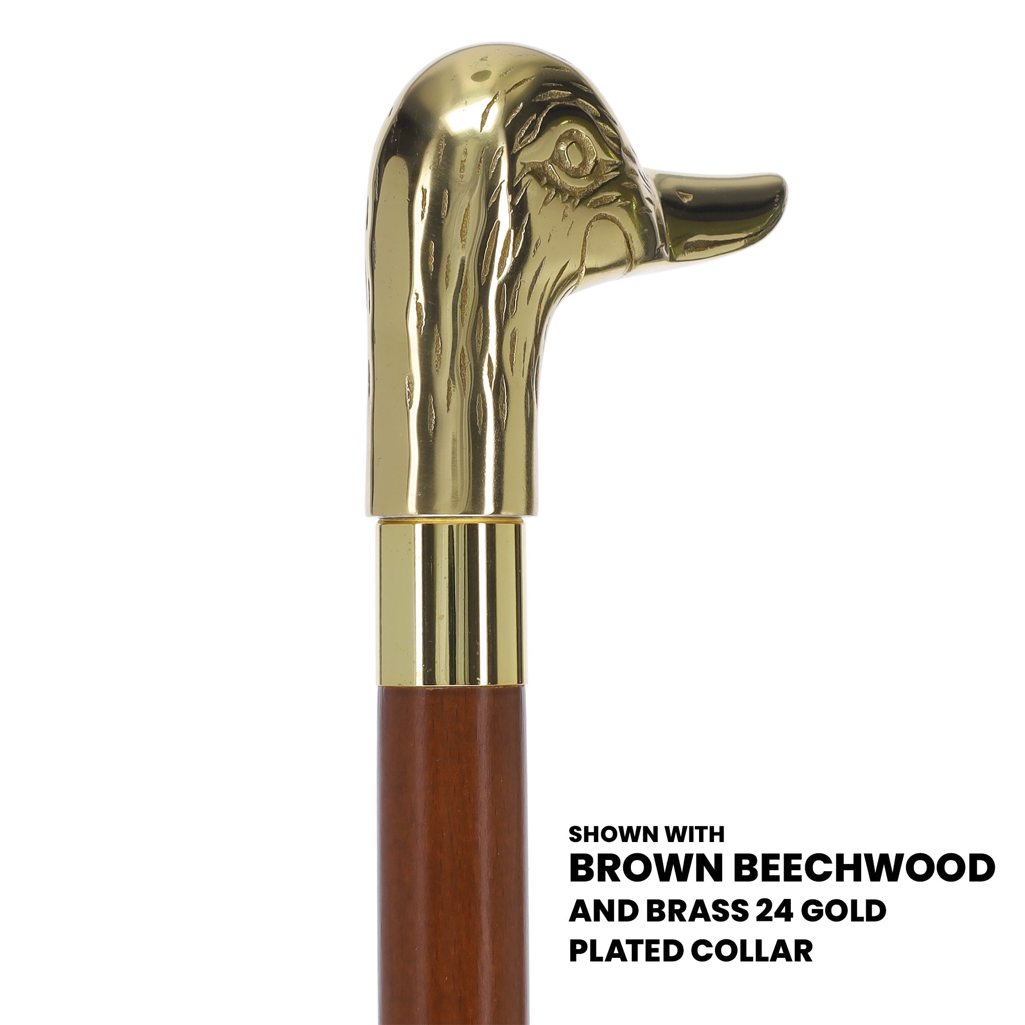 Brass Duck Handle Walking Cane with Ash Wood Shaft & Gold Aluminum Collar - V2152 | Durable Mobility Aid for Seniors & Fashionable Walking Stick for Outdoor Use