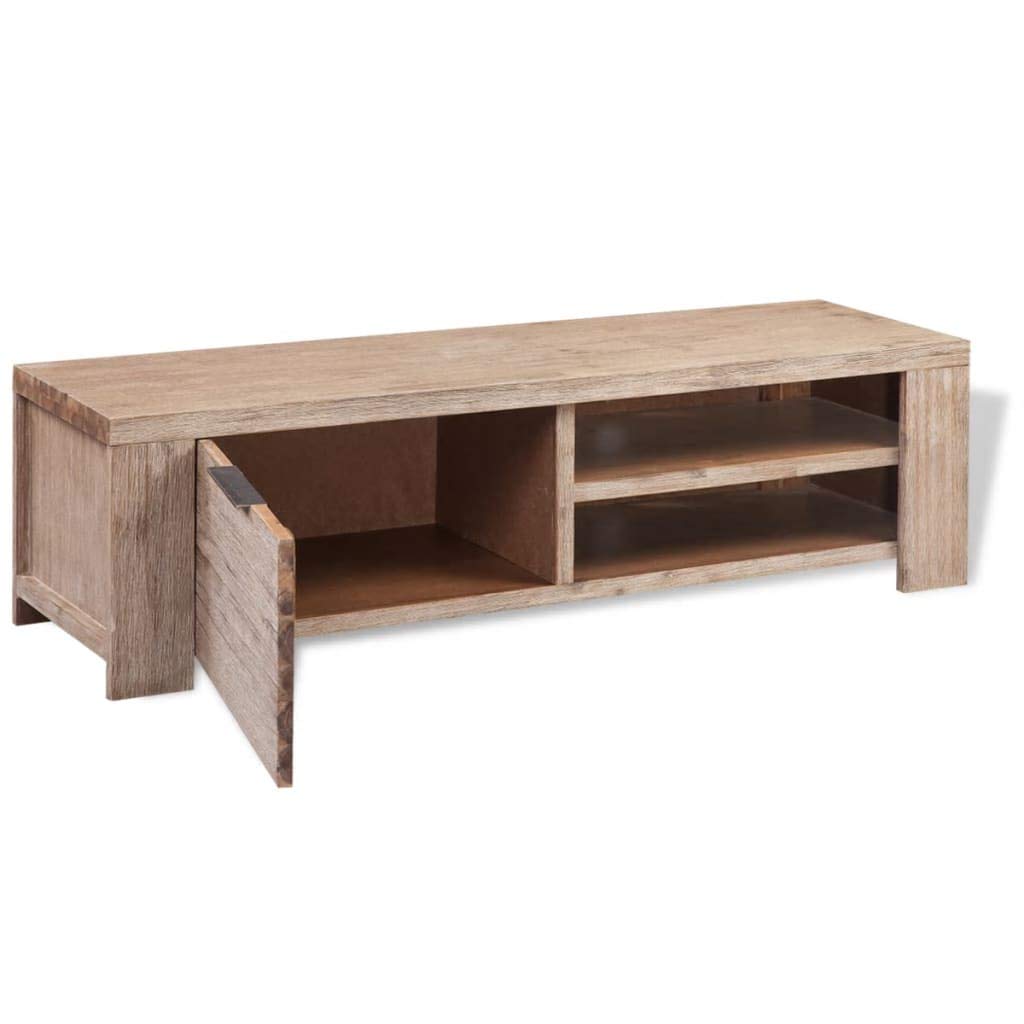 Rustic TV Stand 55 Inch, Solid Acacia Wood Entertainment Center with 2 Cable Outlets & Storage Doors – Perfect for Living Room, Bedroom, or Home Theater Setup