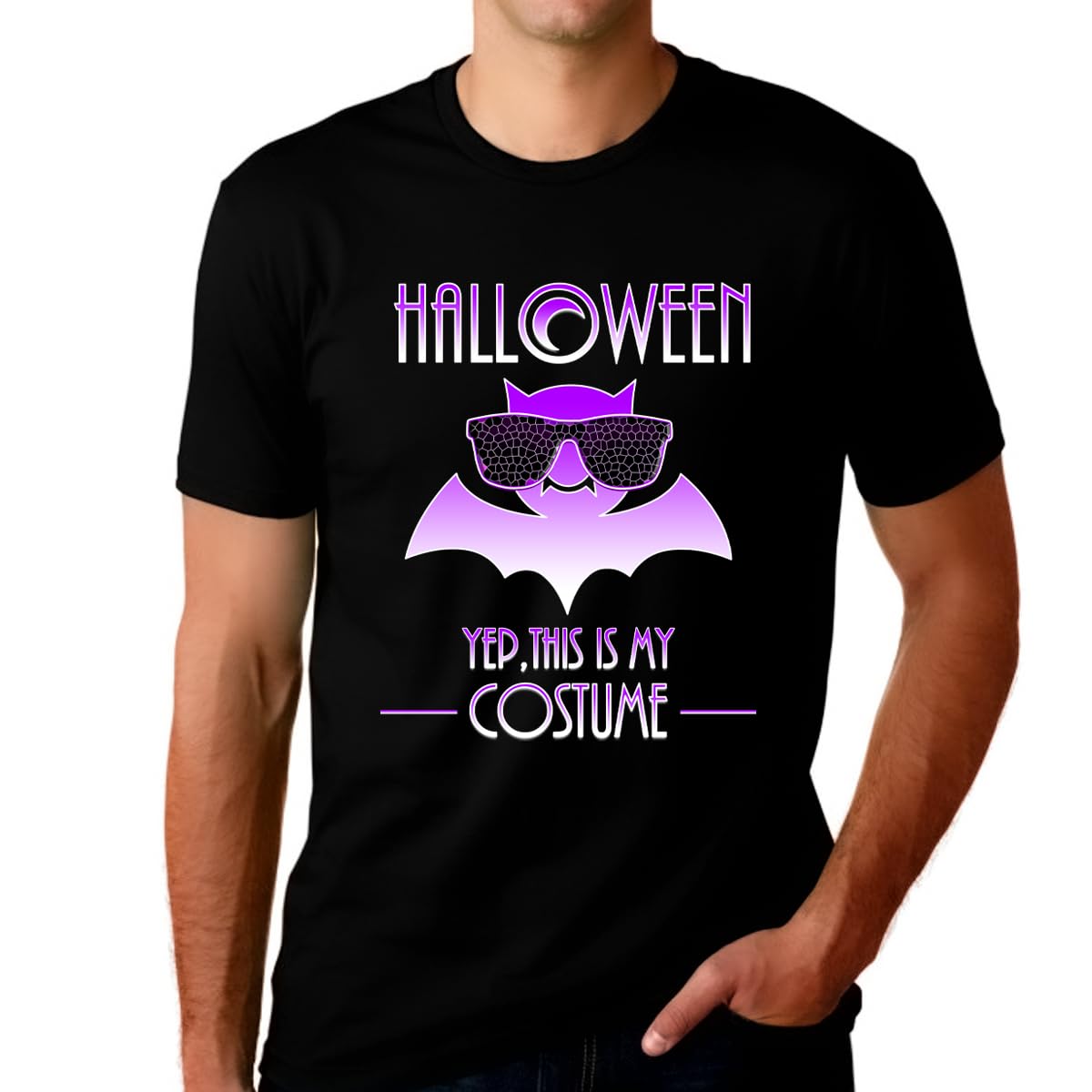 Men's Halloween T-Shirt with Purple Bat Design - Spooky Halloween Shirts for Adults - Perfect for Costume Parties, Trick or Treating & Halloween Events