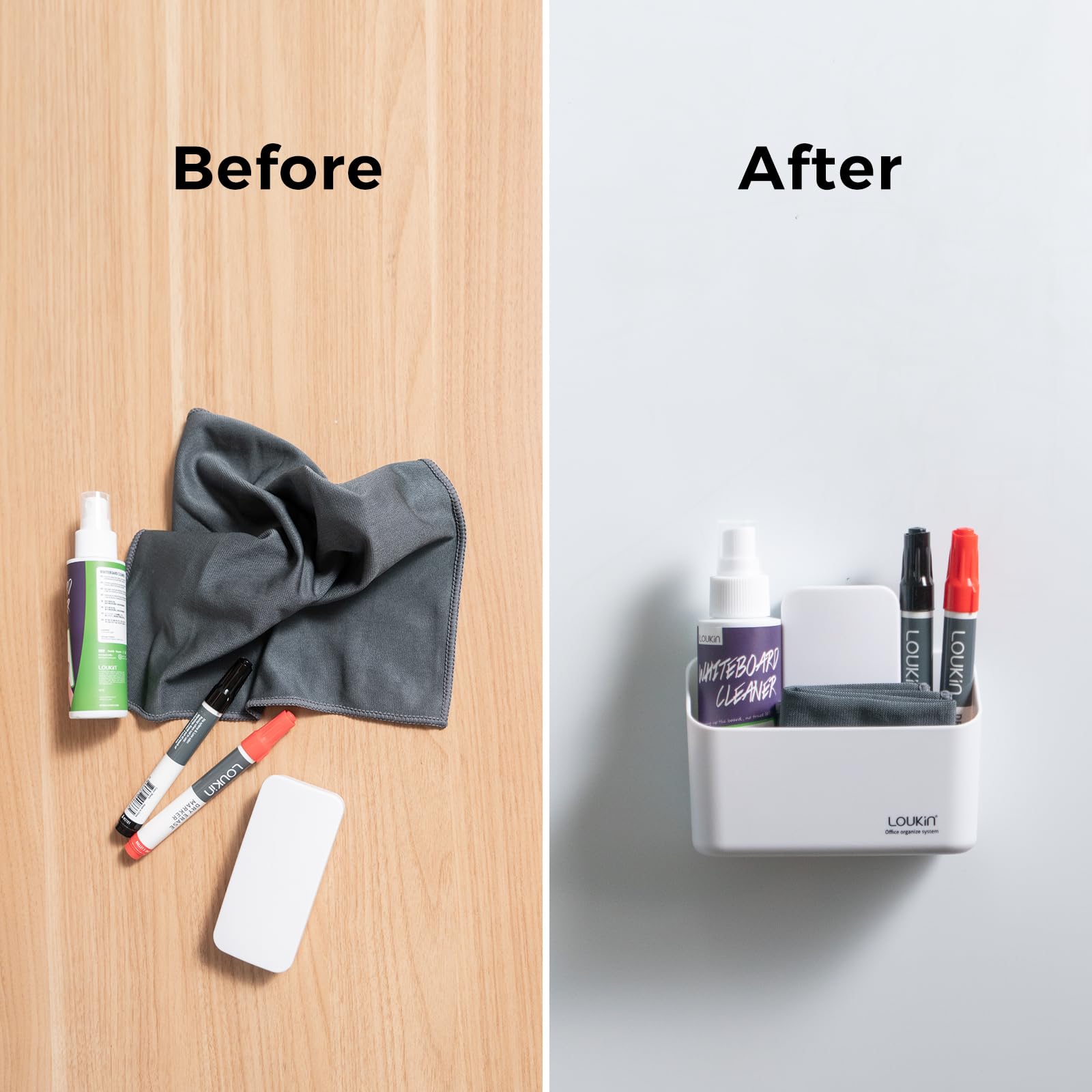 Loukin Magnetic Marker Holder - Dry Erase Marker & Remote Control Organizer - Strong Magnetic Storage for Whiteboards, Fridge, Office & Home (White) - Perfect for Classroom, Kitchen & Workspace Organization