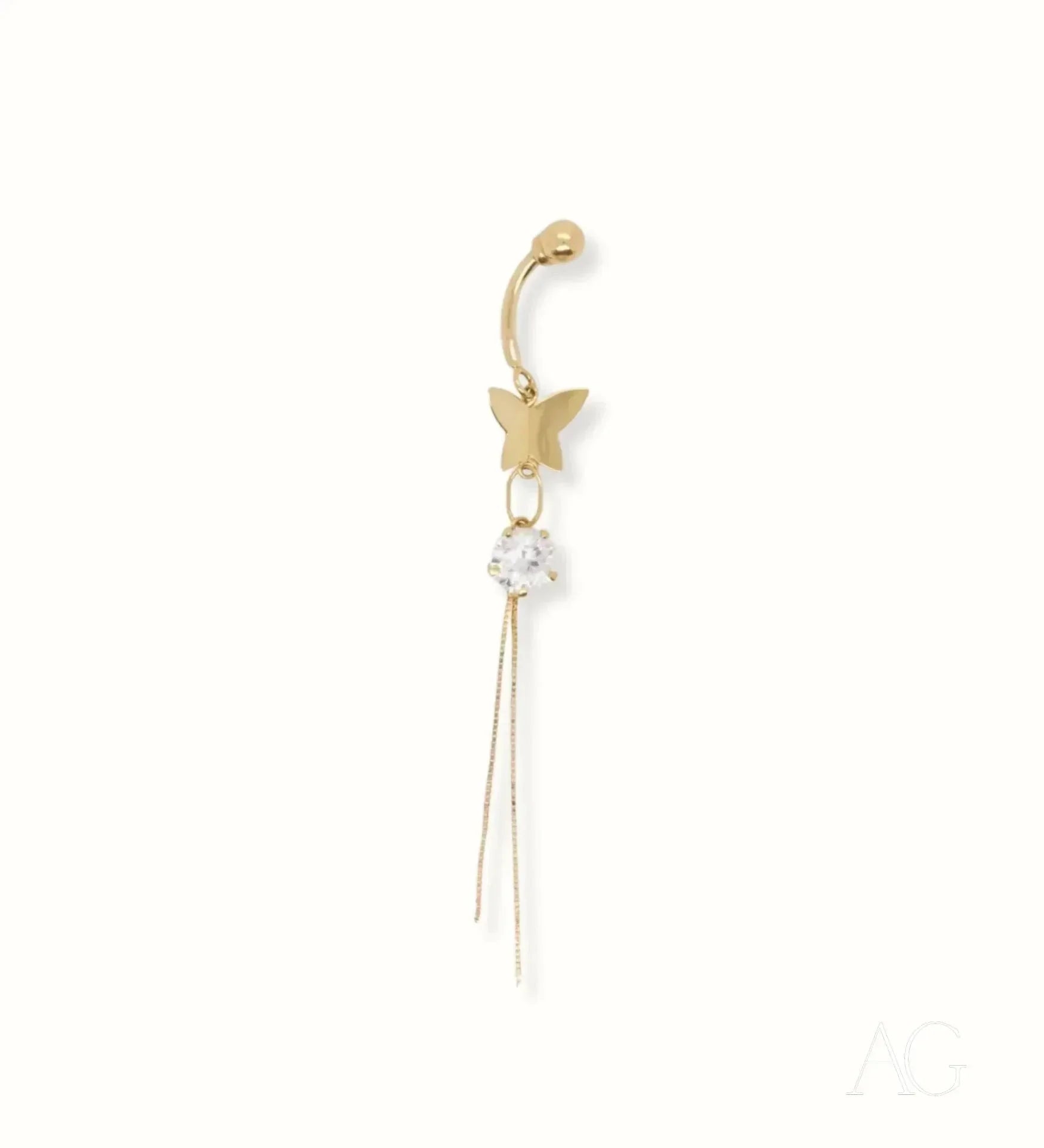 18K Gold Belly Button Ring with Cubic Zirconia Butterfly Charm - Elegant Navel Piercing Jewelry for Women, Perfect for Parties, Beach & Everyday Wear