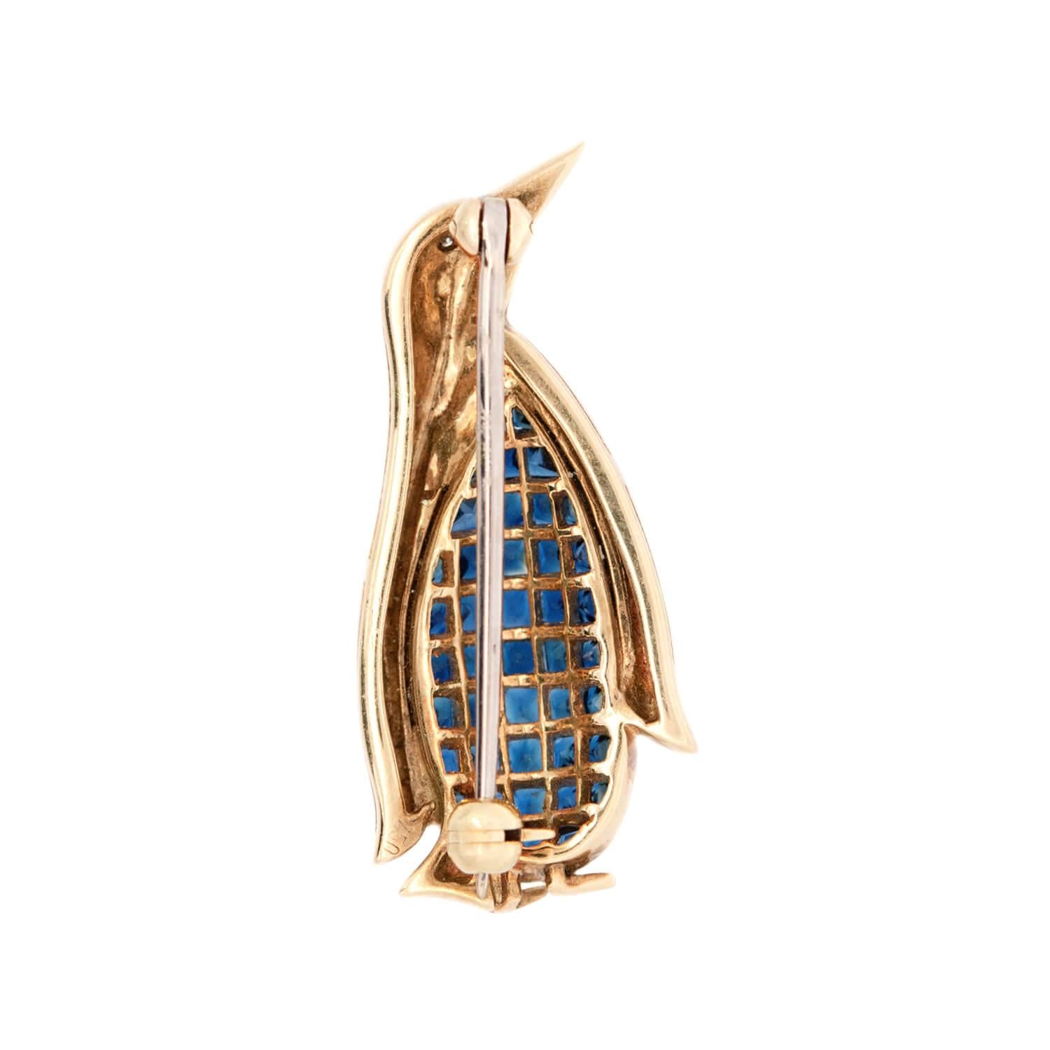 Vintage 18K Gold Sapphire and Diamond Penguin Brooch Pin - Elegant Jewelry Gift for Women, Perfect for Weddings, Parties & Special Occasions