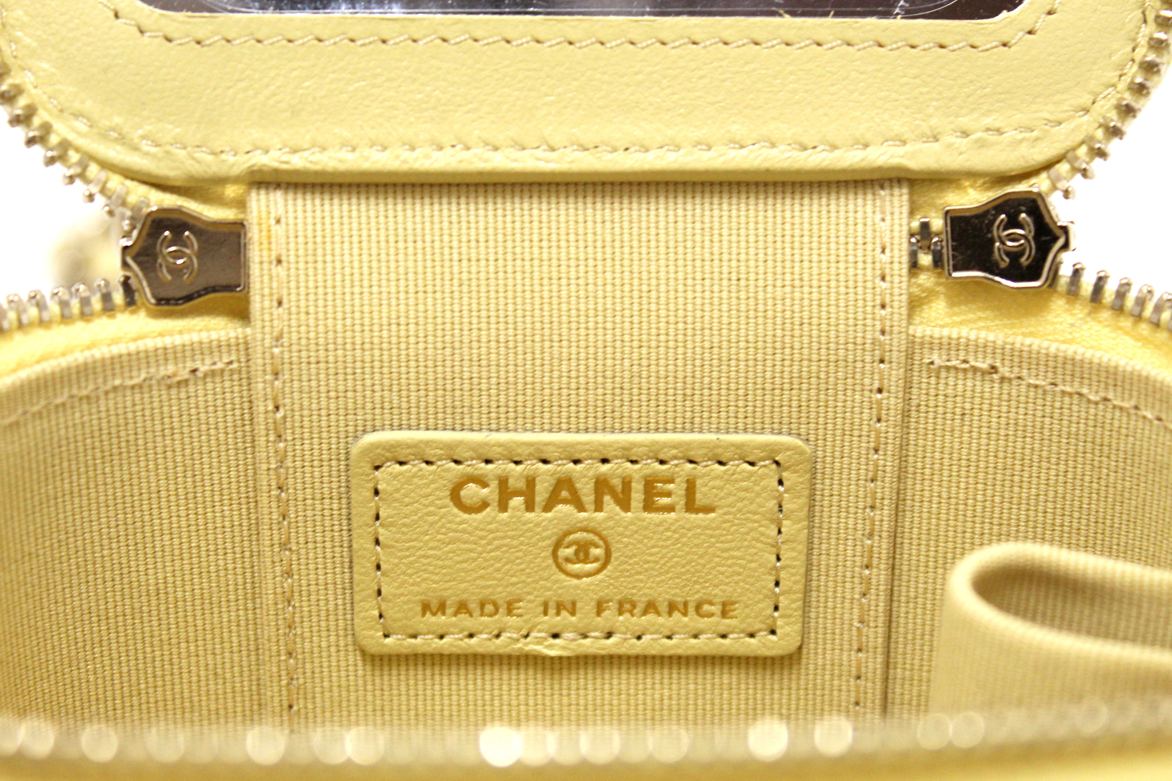 Authentic Chanel Yellow Lambskin Top Handle Mini Vanity Crossbody Bag - Luxury Designer Handbag for Women, Perfect for Parties, Dating & Everyday Use