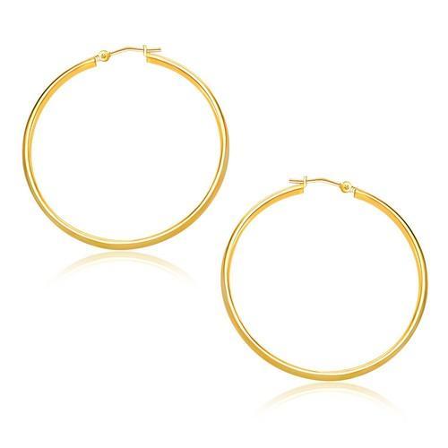 14K Yellow Gold Polished Hoop Earrings - 30mm Round Huggie Earrings for Women | Perfect for Everyday Wear, Parties & Special Occasions