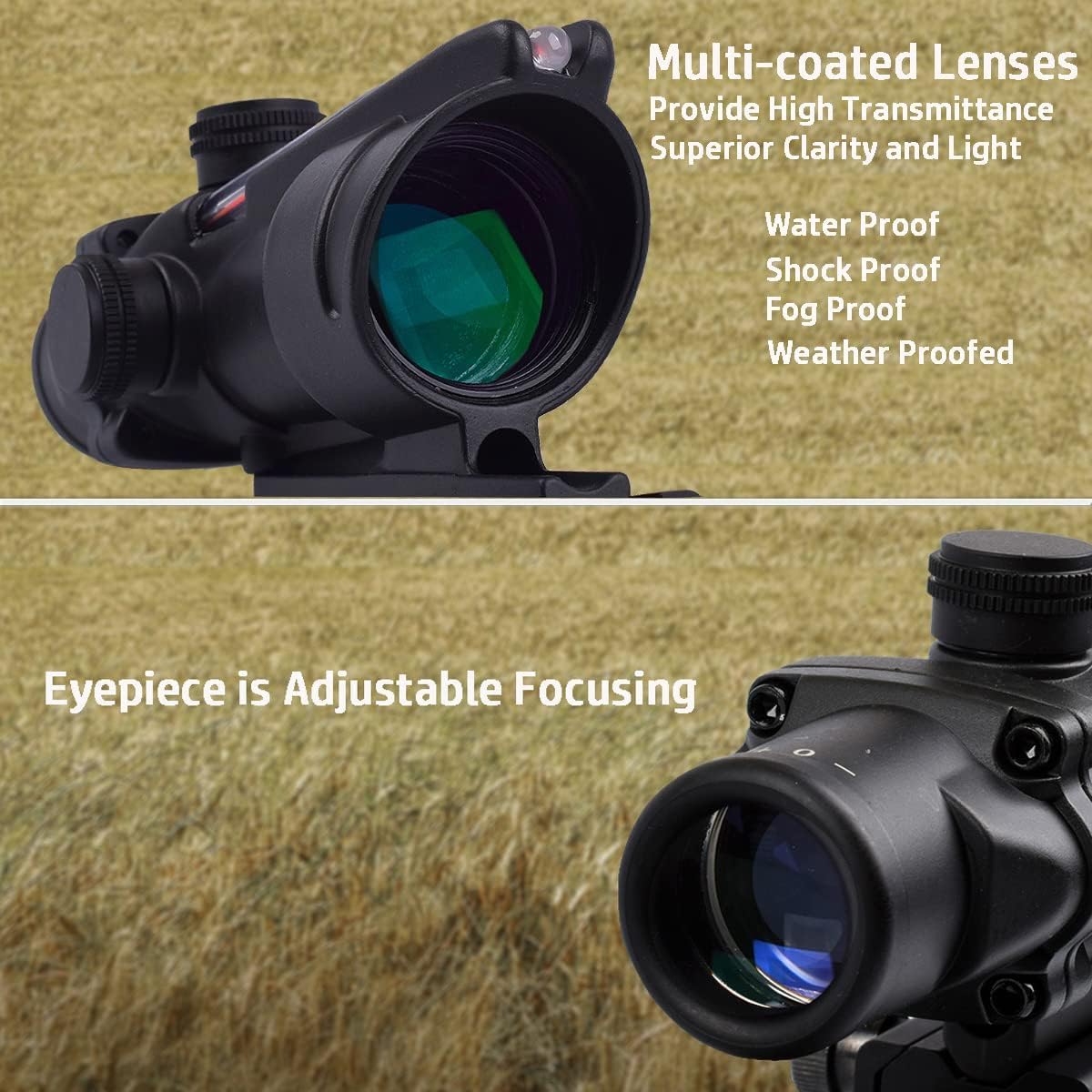 KinZon Acog 4X32 Rifle Scope with Dual Illumination & Chevron Fiber Optic Reticle | .223 Ballistic Reticle for Hunting, Tactical Shooting & Outdoor Adventures