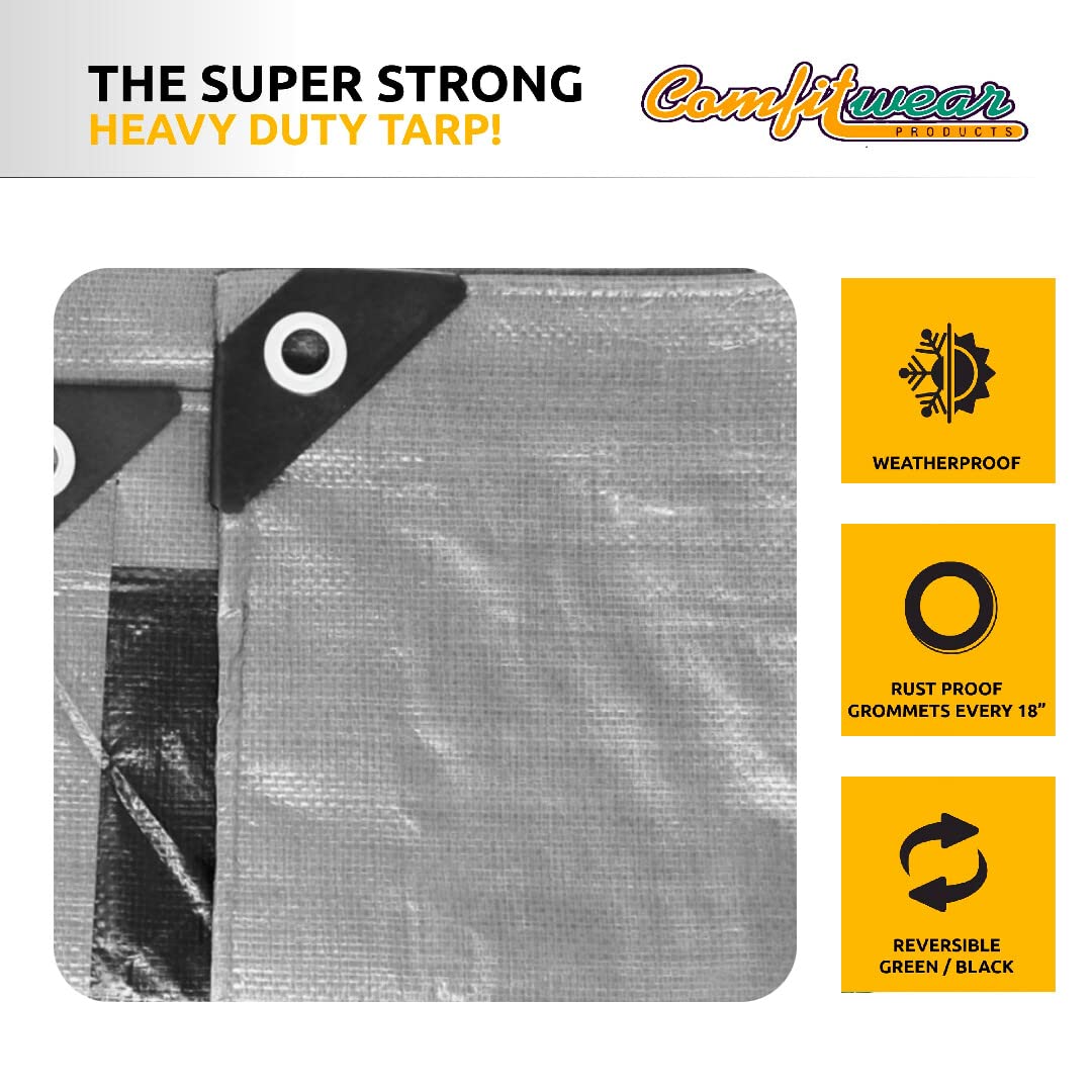 Heavy Duty Waterproof Tarp Cover 20'x30' - UV Resistant Poly Tarpaulin with Reinforced Grommets for Pool, Boat, Camping, Canopy & Outdoor Protection (Silver-Black) - Perfect for Weatherproofing, Construction Sites, and Emergency Shelters