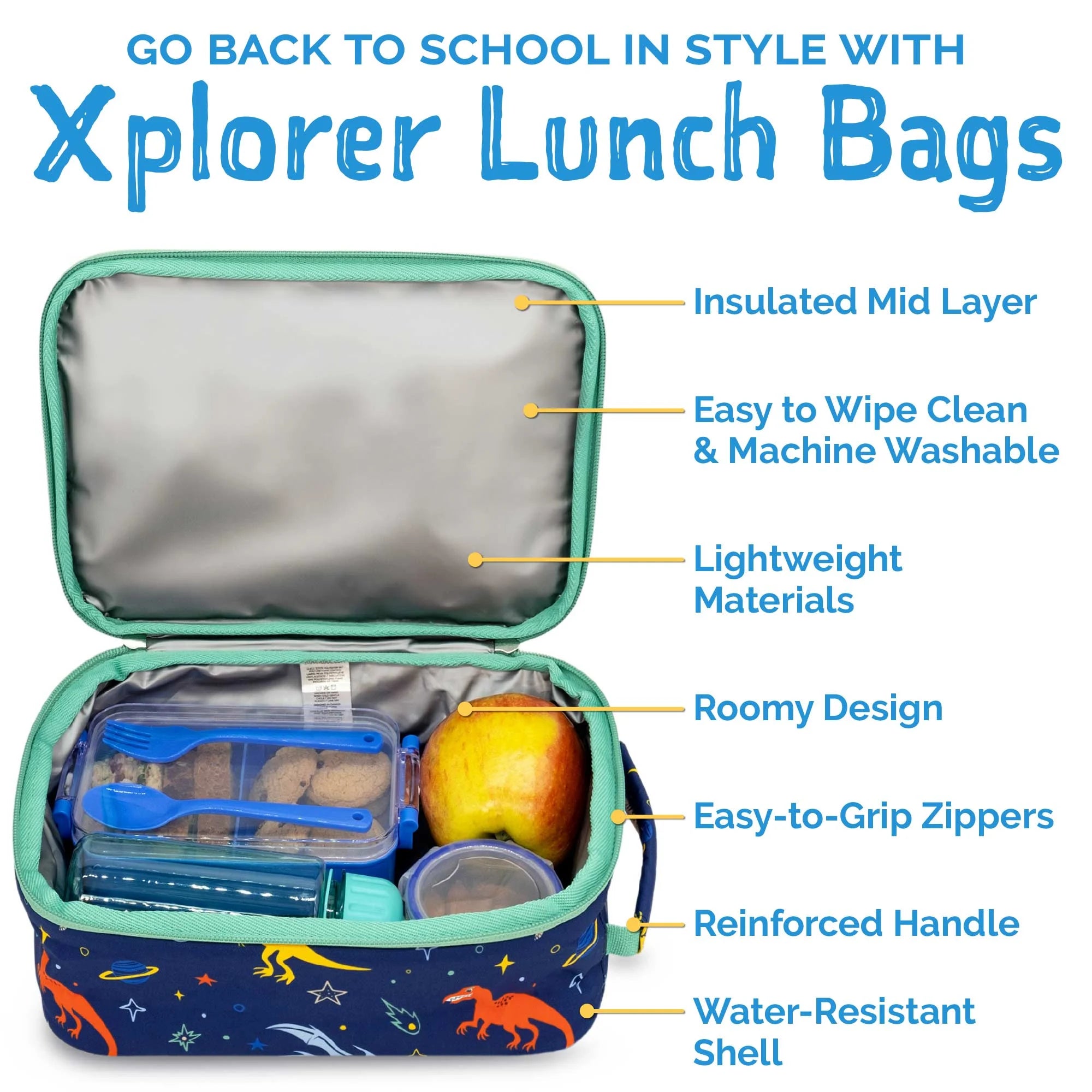 Jan & Jul Space Dinosaur Insulated Lunch Box for Kids - Reusable Thermal Food Container for School, Picnic, and Outdoor Adventures