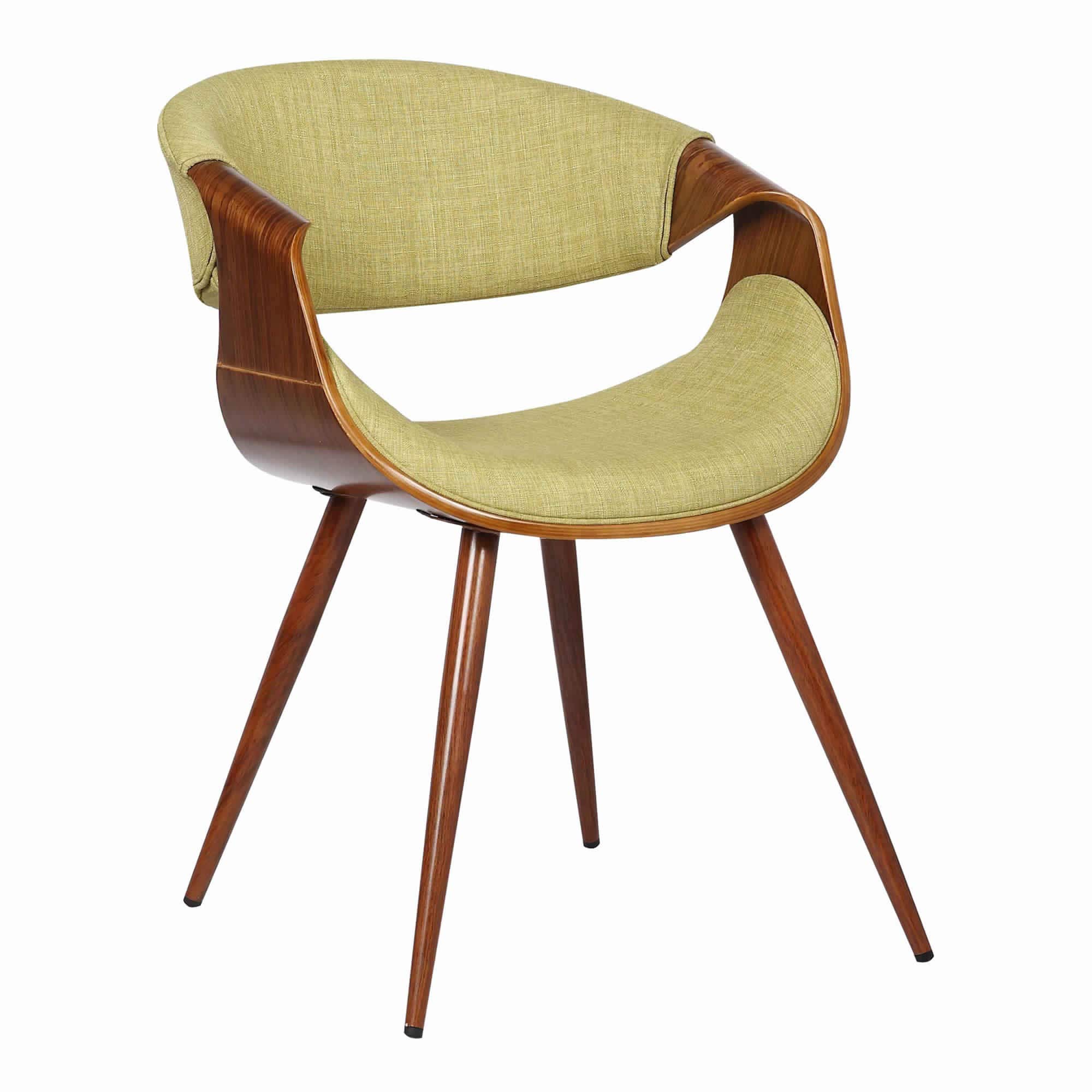 Benjara Curved Back Fabric Dining Chair with Round Tapered Legs - Brown & Green Upholstered Seat - Elegant Kitchen & Dining Room Furniture for Home Decor