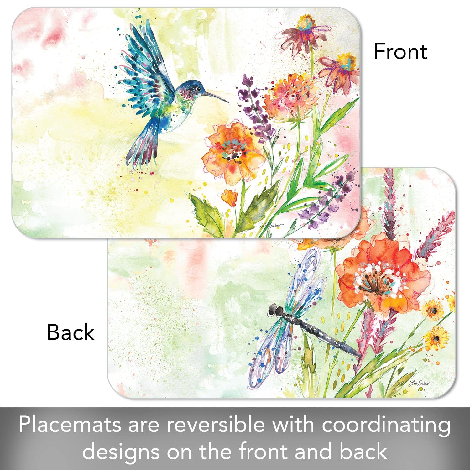 CounterArt Hummingbird Fanciful Flight 4-Pack Reversible Placemats | BPA-Free PVC-Free Flexible Plastic | Easy-Care Wipe Clean | Made in USA | Perfect for Dining Tables, Kitchen Countertops & Outdoor Entertaining