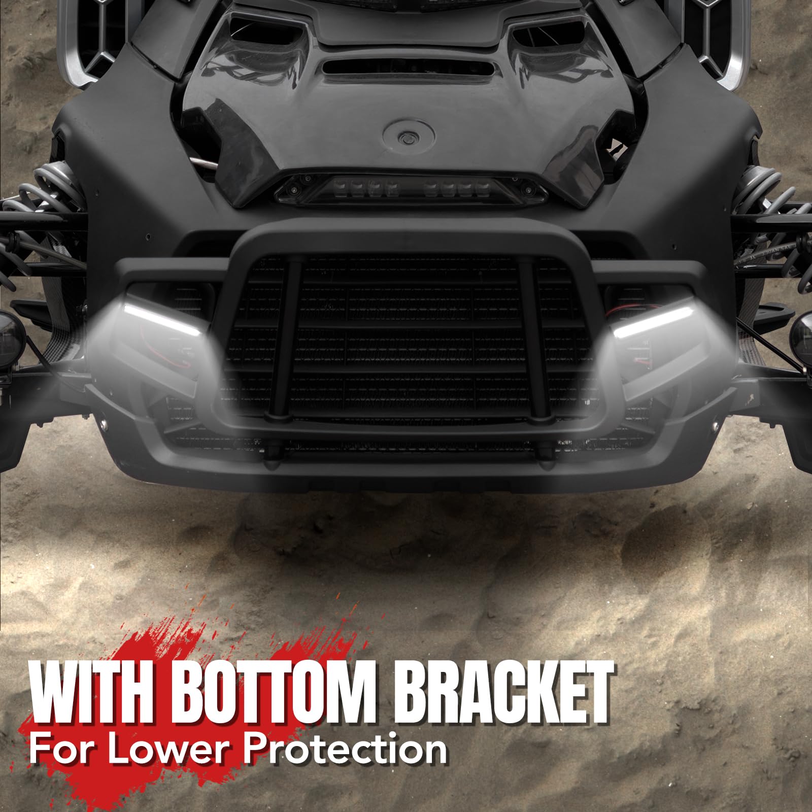 Can Am Ryker 600 900 Rally Front Bumper Guard with LED Lights - UTV PRO Vehicle Protection Brush Guard with LED Accent Lights - Replacement for OEM #219401108 - Perfect for Off-Roading & Night Riding