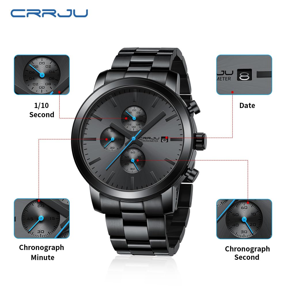 Luxury Men's Stainless Steel Waterproof Chronograph Business Watch - Analog Quartz Wristwatch with Calendar - Perfect for Office, Formal Events & Everyday Wear