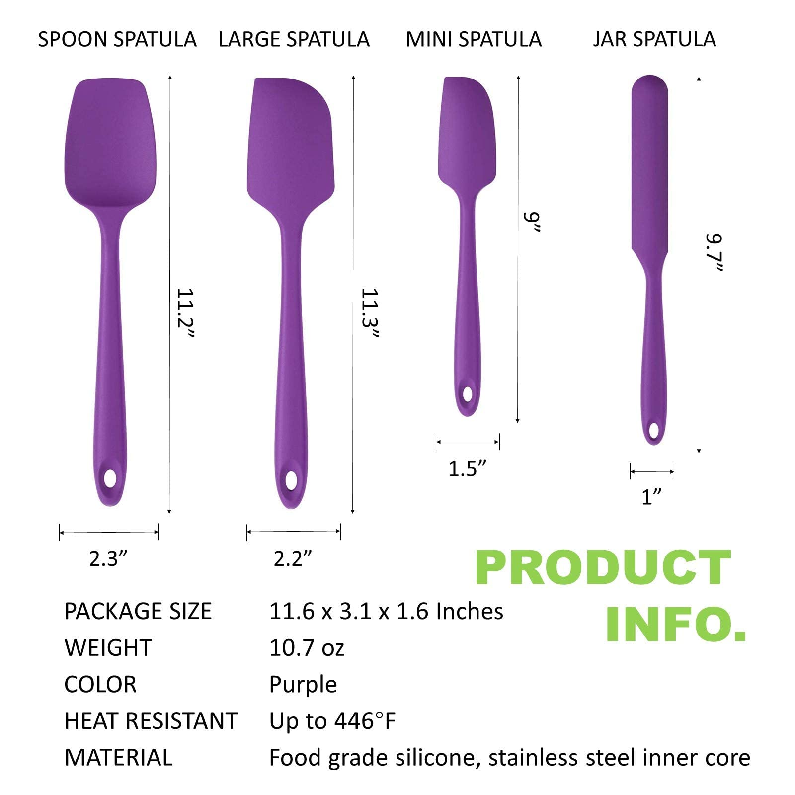 Premium Silicone Spatula Set - 4-Piece Non-Stick Kitchen Utensils for Cooking, Baking & Mixing - Heat Resistant & Dishwasher Safe - Purple Cooking Tools - Perfect for Baking Cakes, Mixing Batter & Non-Stick Cookware