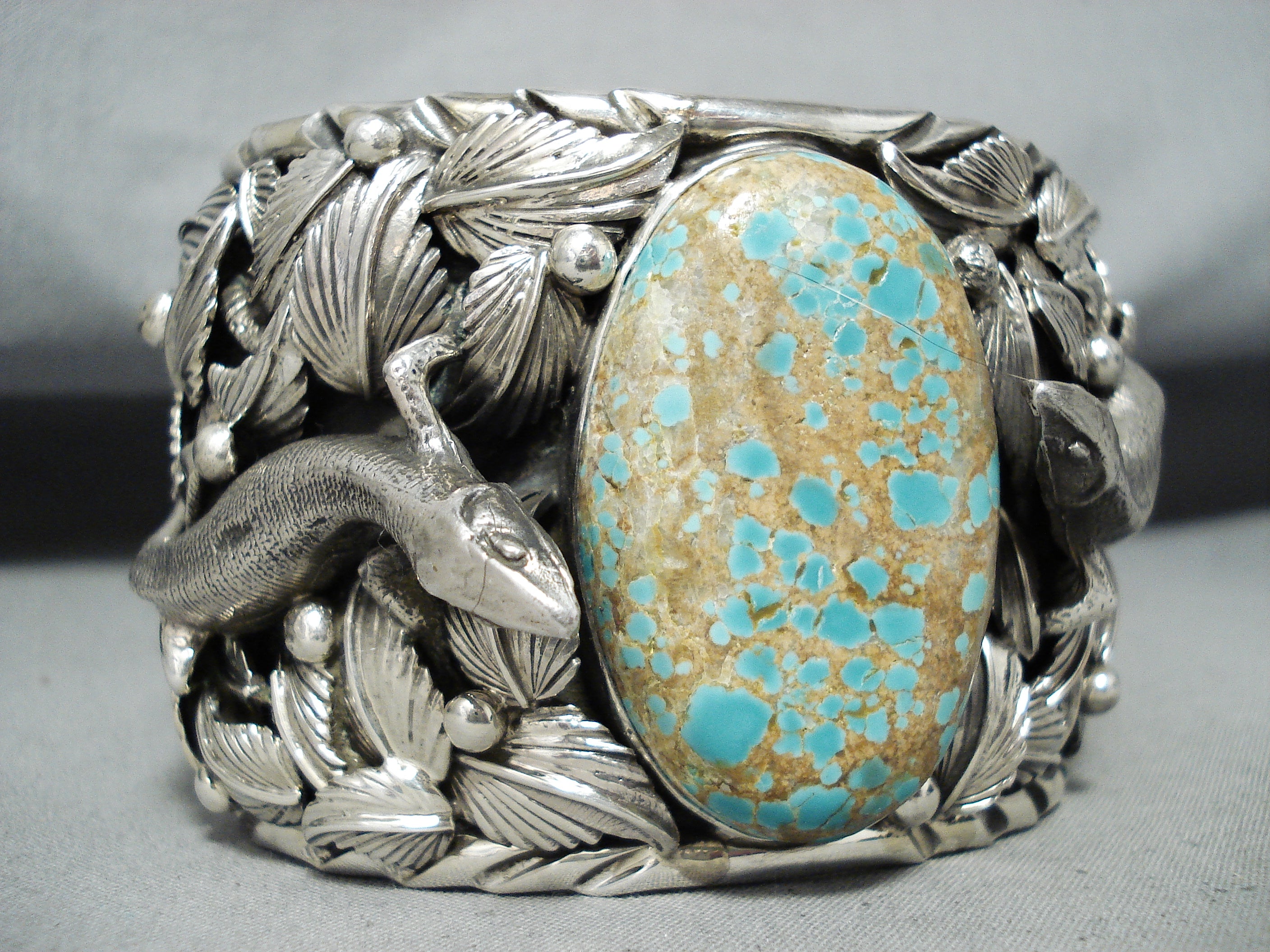 187 Grams San Felipe 8 Turquoise Sterling Silver Gecko Bracelet - Handmade Southwest Jewelry for Women, Boho Style Gift for Her - Perfect for Festivals, Casual Wear & Spiritual Healing