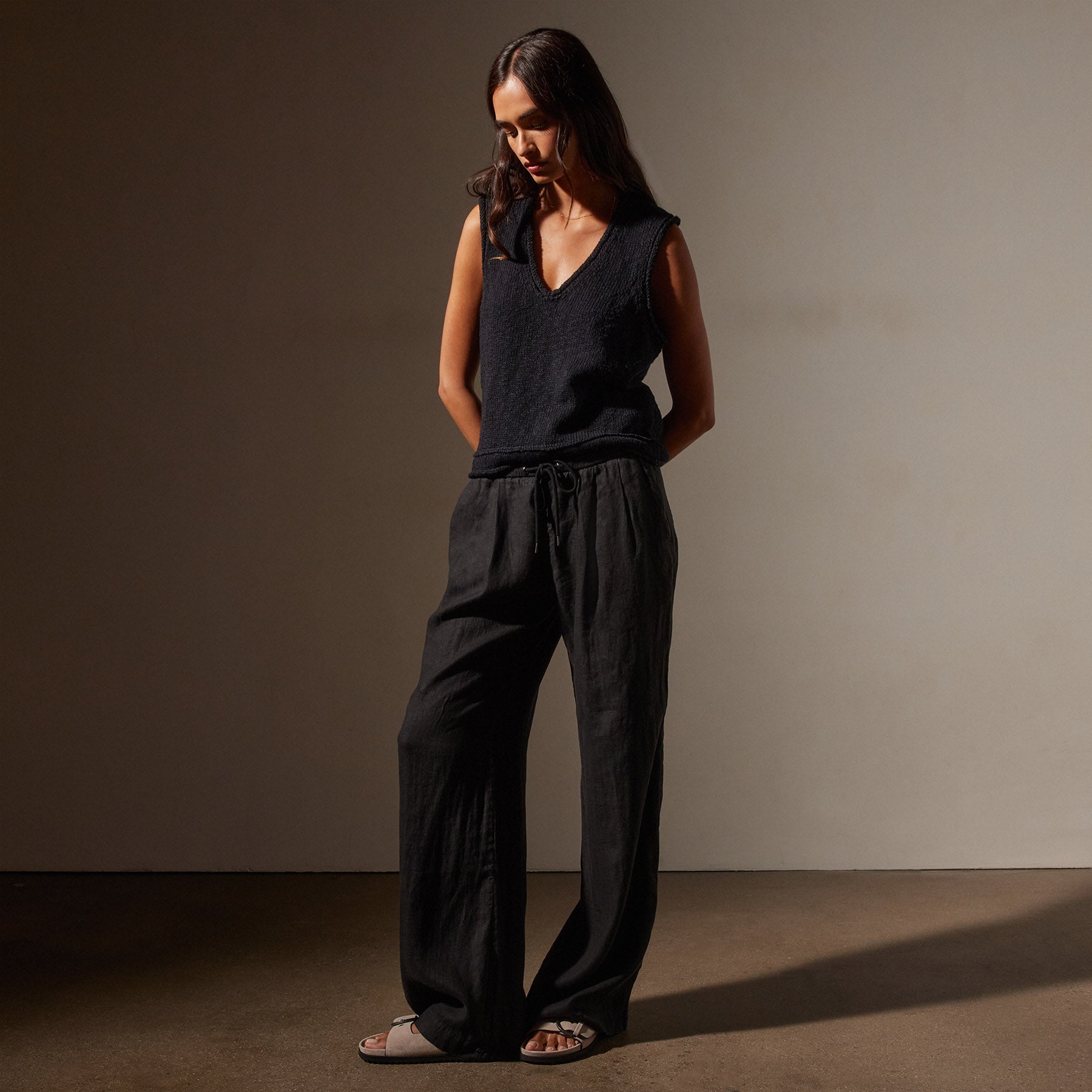 Wide Leg Relaxed Linen Pants for Women - Comfortable Black Loose Fit Trousers | Perfect for Summer, Beach, and Casual Wear