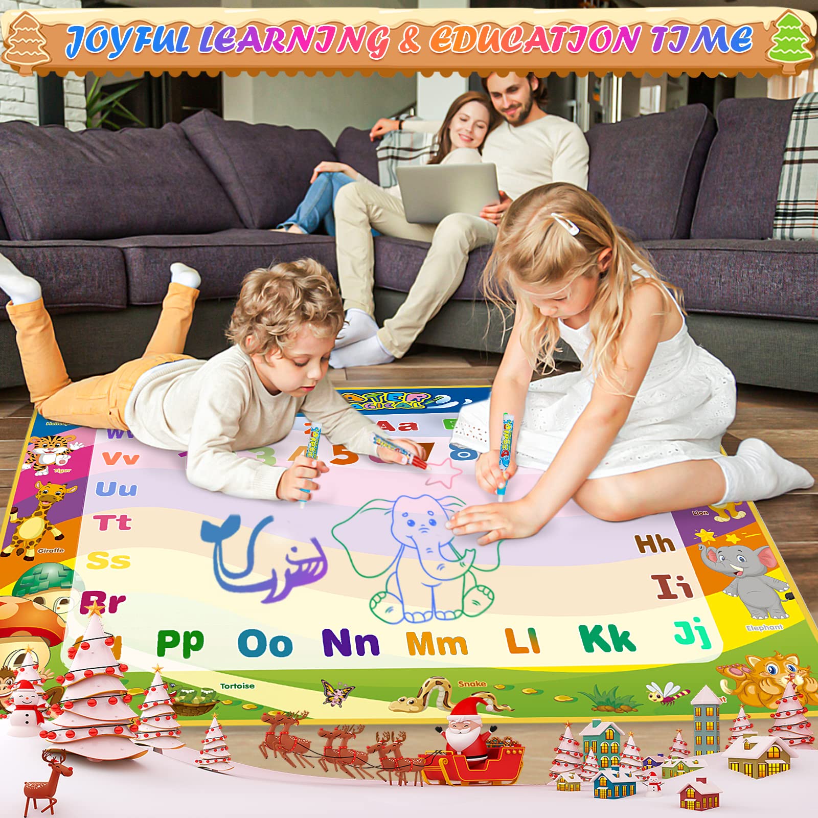 Water Doodle Mat for Kids Ages 2-7 | 40x30 Inch Large Reusable Drawing Mat | Mess-Free Coloring & Learning Toy | Perfect Birthday Gift for Toddlers & Preschoolers | Indoor Play, Travel Activity, Early Education Development