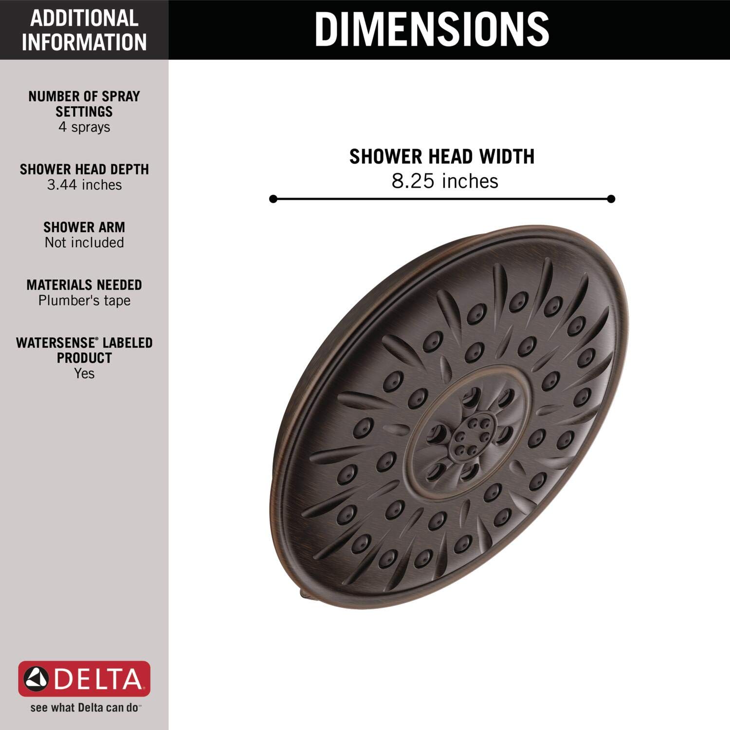 Delta Faucet 4-Spray Touch-Clean Shower Head with H2OKinetic Technology - PowerDrench & UltraSoak Spray - Venetian Bronze (Model 52487-RB) - Perfect for Luxury Bathrooms & Spa-Like Showers
