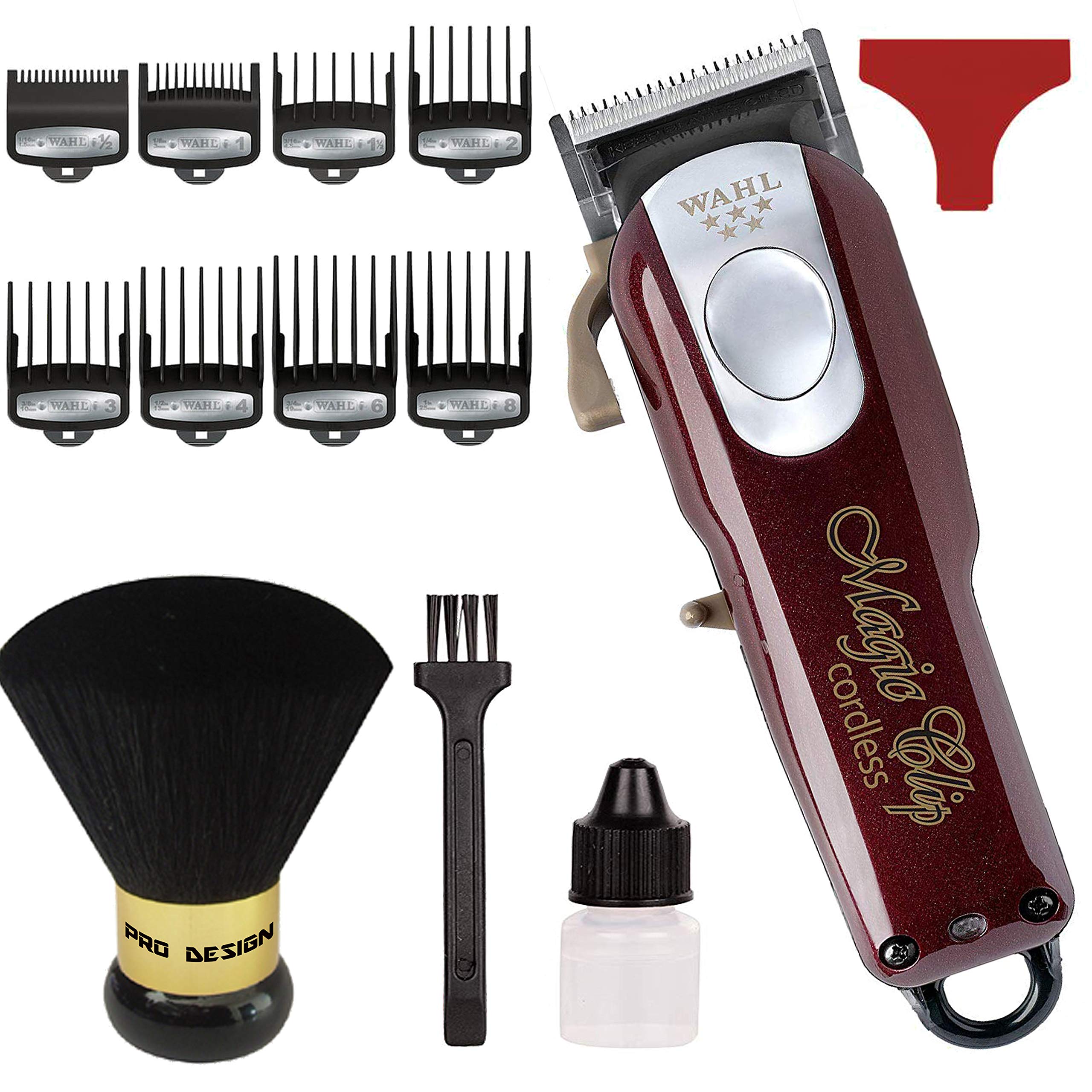 Wahl Professional 5-Star Magic Clip #8148 Cordless Hair Clipper - Barber Grade Fade Trimmer with Adjustable Blade & Bonus Neck Duster (Burgundy) - Perfect for Home Haircuts, Salon Styling & Professional Grooming