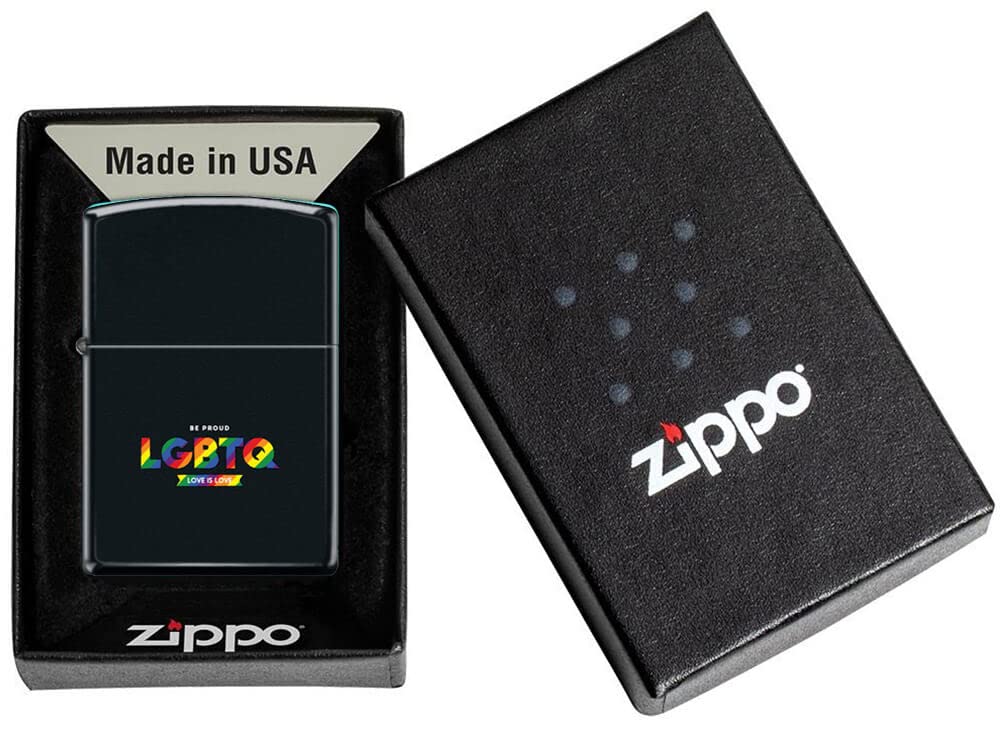 Be Proud LGBTQ Love is Love - Matte Black Zippo Windproof Lighter for Pride Events, Camping & Outdoor Adventures