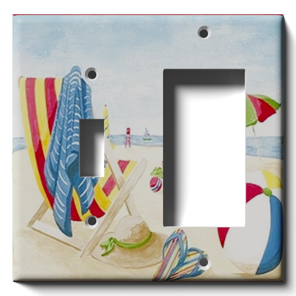 Beach Scene Decorative Light Switch Cover - Single Toggle/Decora Rocker GFCI Outlet Wall Plate for Bathroom, Kitchen & Coastal Home Decor