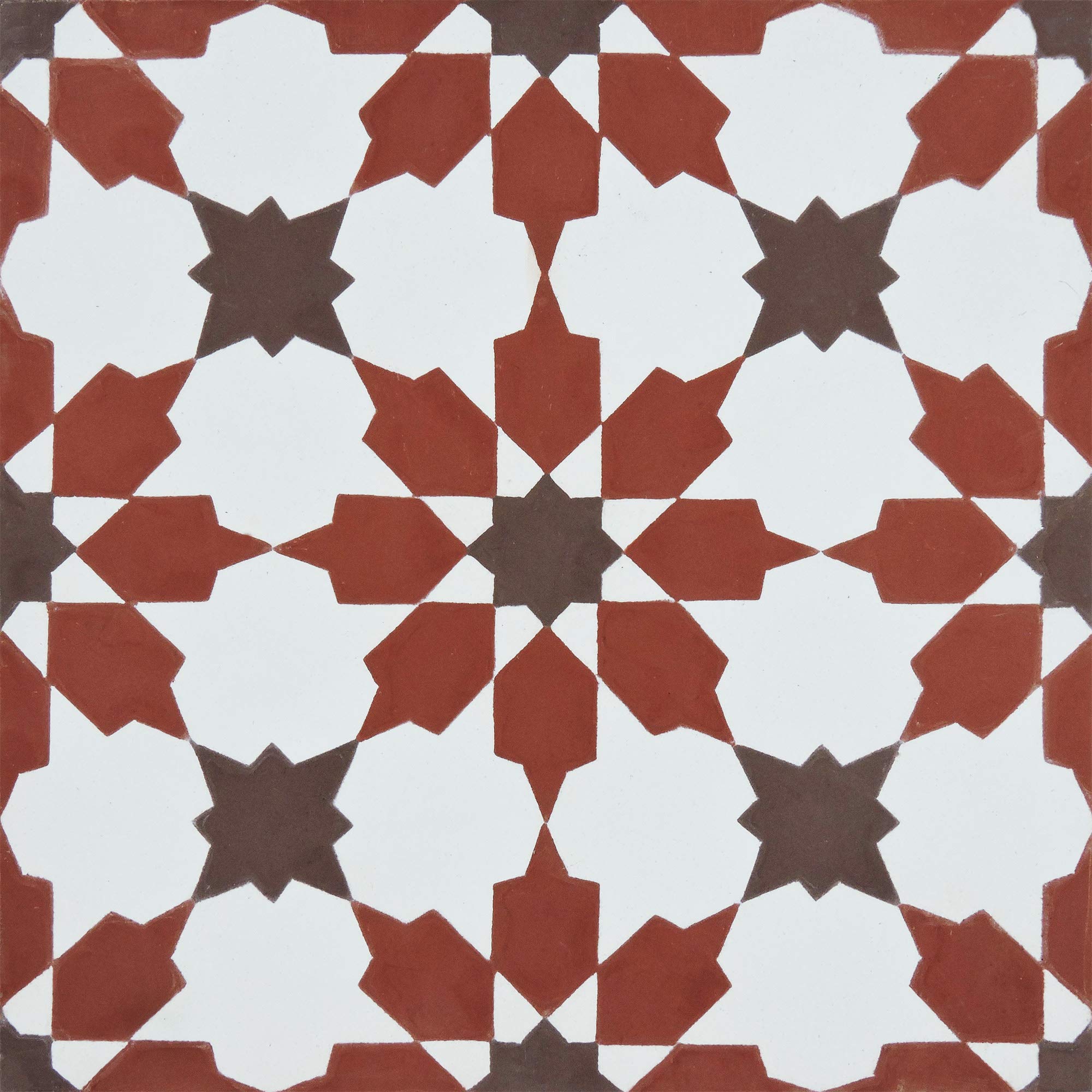 Handmade Moroccan Cement Mosaic Tile - Pack of 12 (Red, Brown, White) - Authentic Ahfir Design for Kitchen Backsplash, Bathroom Floor & Mediterranean Home Decor