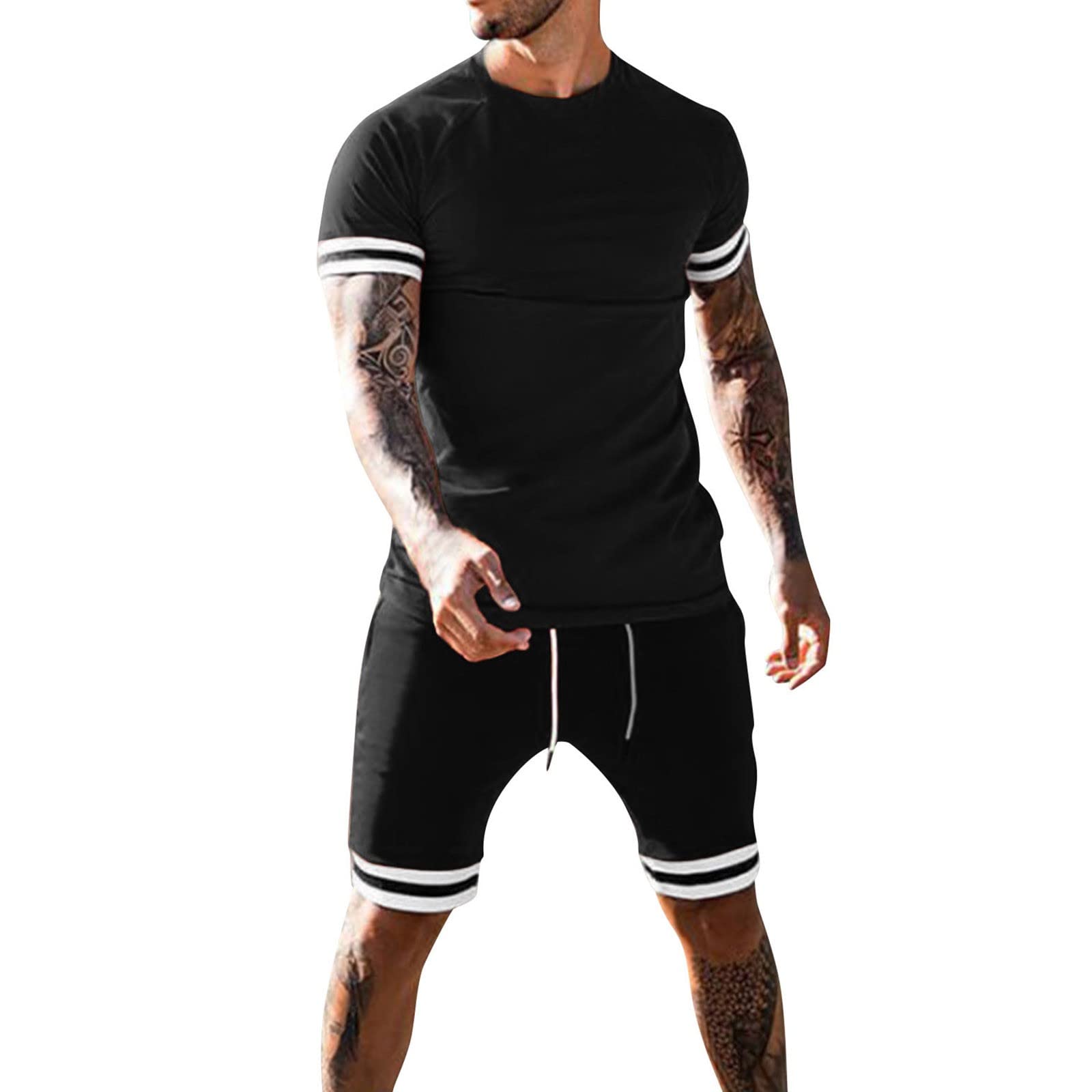 Stylish Summer Patchwork 2-Piece Men's Outfit - Short Sleeve Shirt & Matching Shorts | Beachwear, Casual Wear & Vacation Outfits for Men