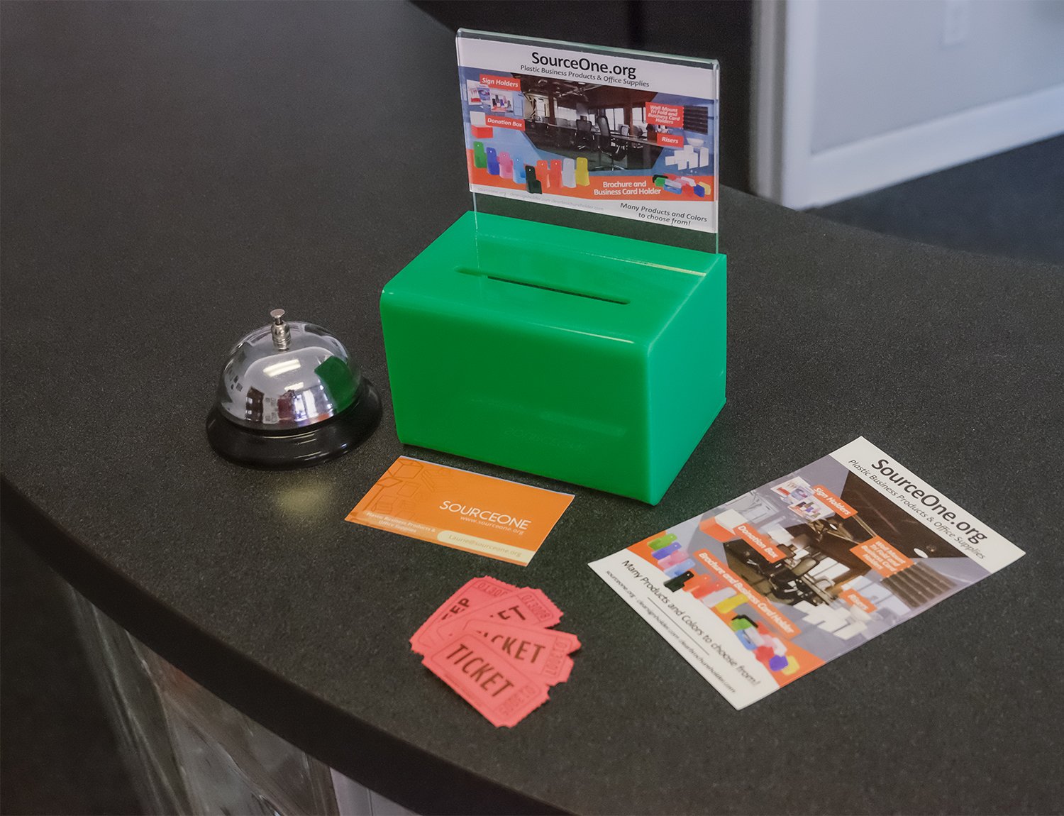 SourceOne Small Green Donation Box with Sign Holder & Lock - Secure Charity Collection Box for Churches, Schools & Fundraising Events