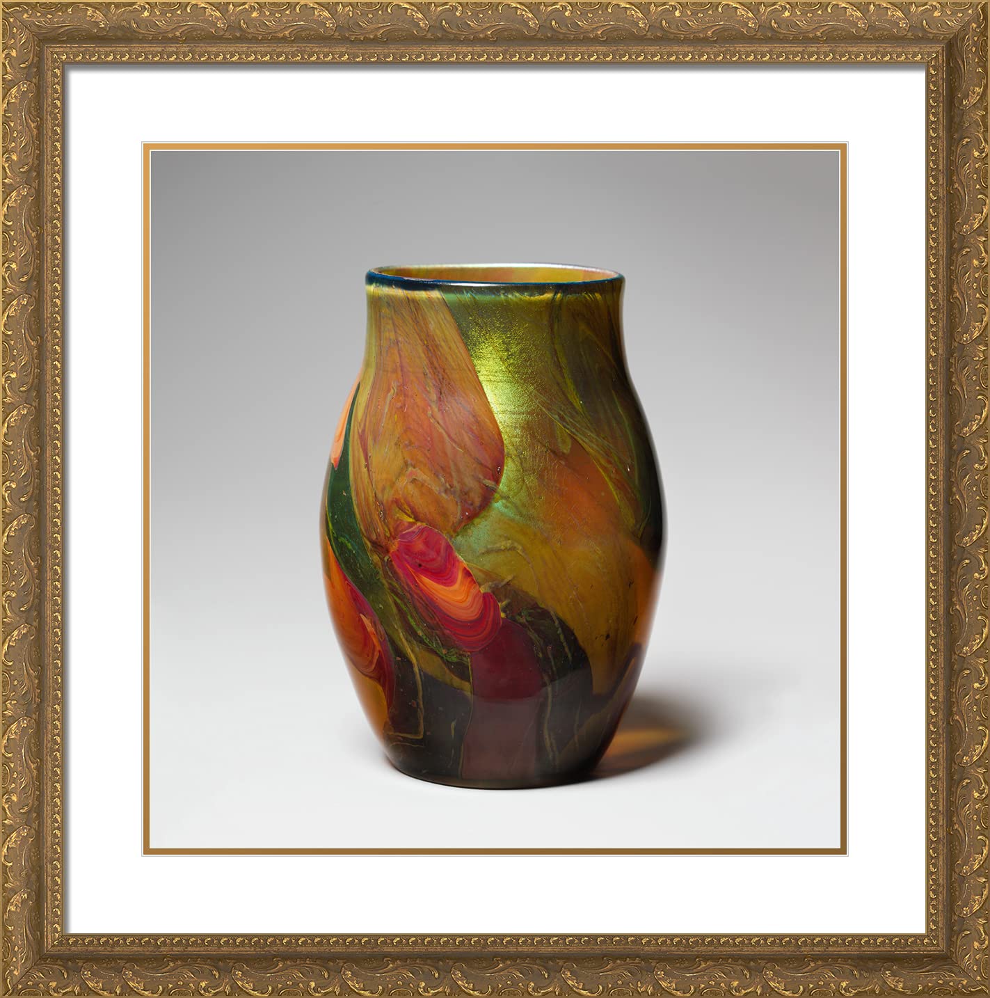 Tiffany & Louis Comfort 20x20 Inch Gold Ornate Framed Art Print - Colorful Vase Floral Painting with Double Matting | Perfect for Living Room, Bedroom & Office Decor