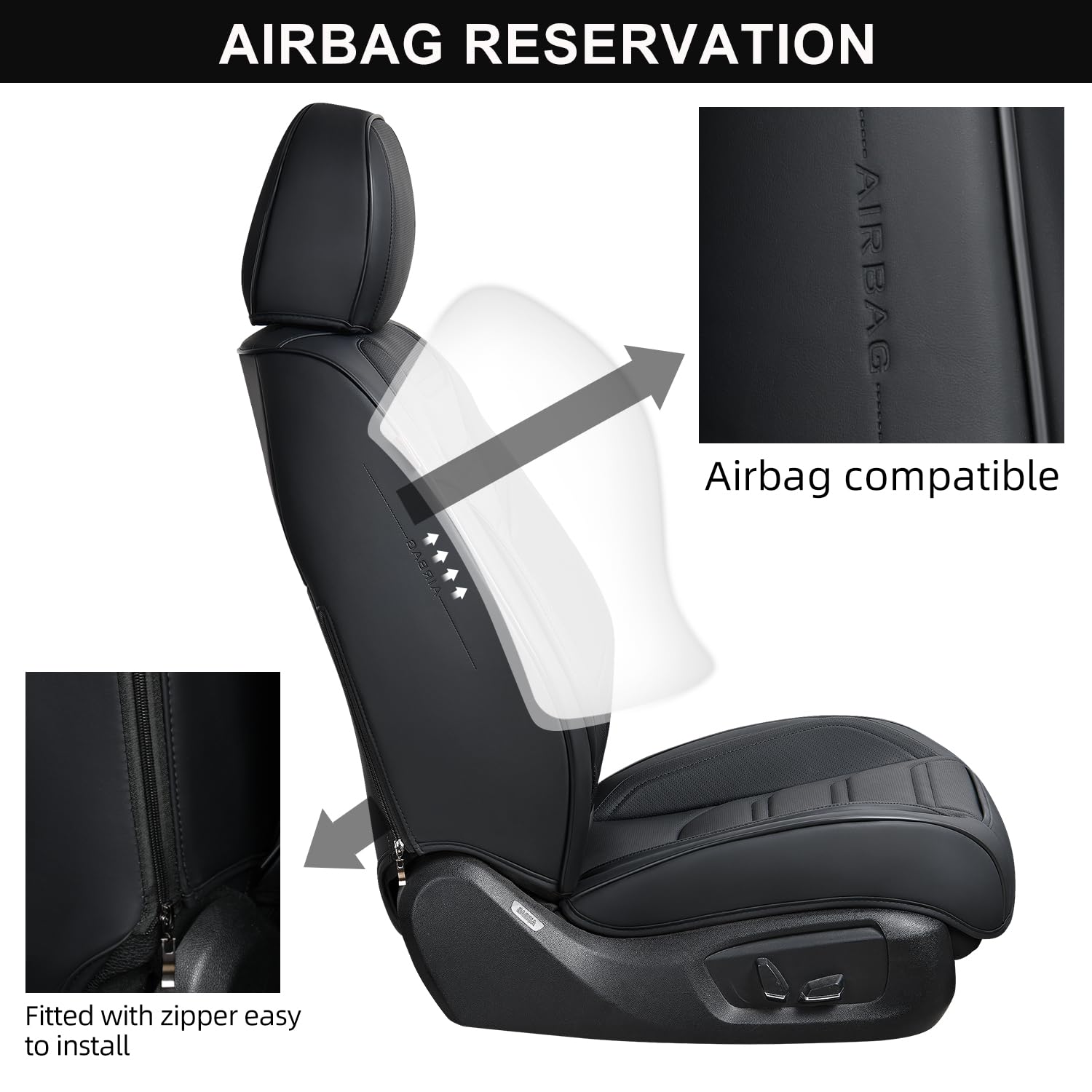 Premium Leather Car Seat Covers Front Pair - Breathable, Waterproof & Airbag Compatible Universal Fit for Cars, Trucks, SUVs, Sedans | Lumbar Support & All-Season Protection | Ideal for Commuting, Road Trips & Daily Driving (Black)