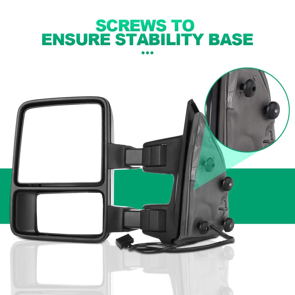AUTOMUTO Manual Control Towing Mirrors for Ford F250 F350 F450 F550 Super Duty (1999-2015) - Driver & Passenger Side Tow Mirrors for Enhanced Safety While Hauling Trailers or Large Loads