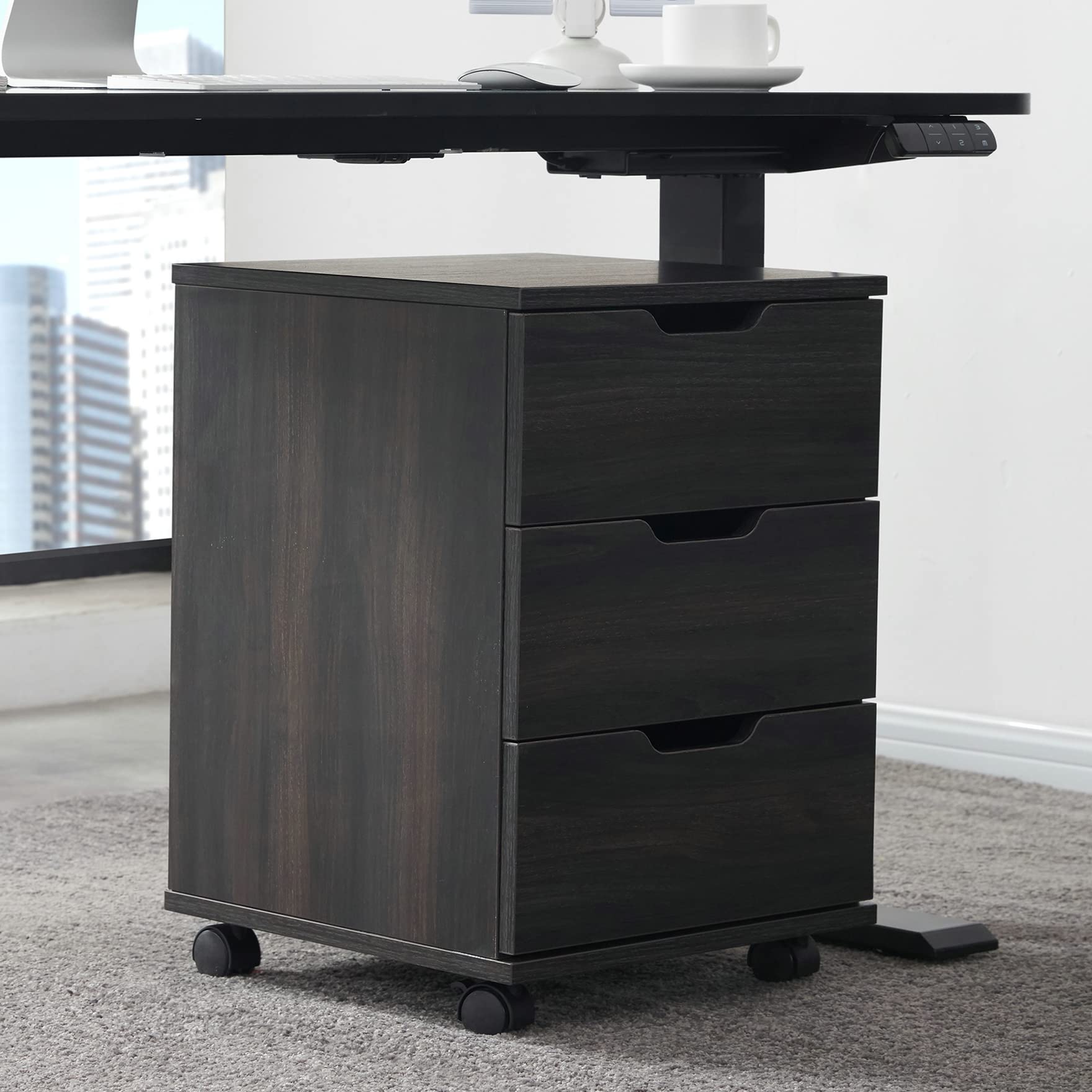 Soohow 3-Drawer Rolling File Cabinet with Wheels - Wooden Storage Organizer for Home Office, Under Desk, Makeup & Dresser - Compact File Cabinet with Smooth-Glide Drawers for Documents, Stationery & Beauty Products