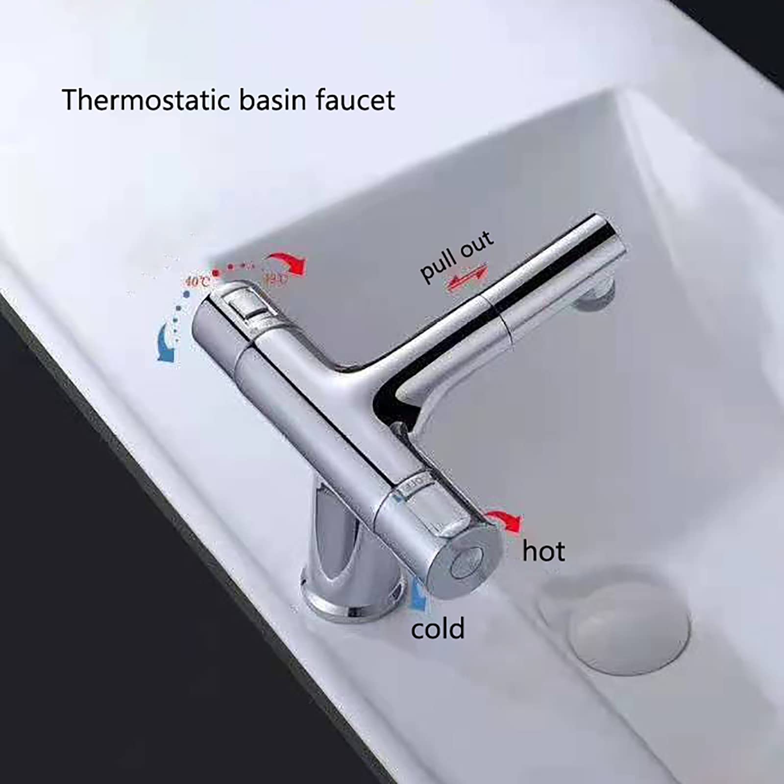 Black Thermostatic Brass Single Hole Bathroom Sink Faucet with 2-Function Pull-Out Sprayer - Deck Mounted Basin Mixer Tap for Vanity & Bathroom Sink | Perfect for Modern Home, Hotel, and Commercial Use