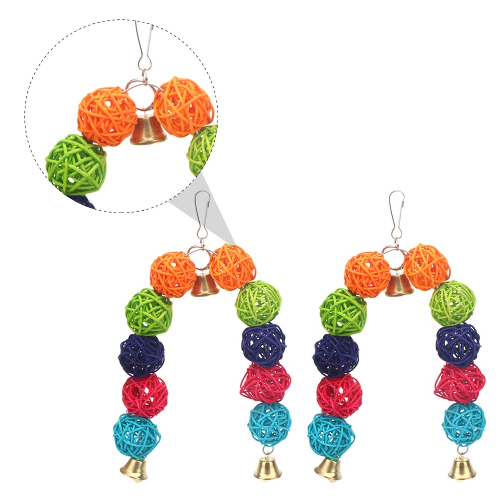Balacoo 2-Pack Parrot Chew Toys with Bell - Natural Rattan Bird Chewing Balls for Parrots, Budgies & Parakeets - Fun Interactive Pet Bird Toys for Cage Play & Mental Stimulation