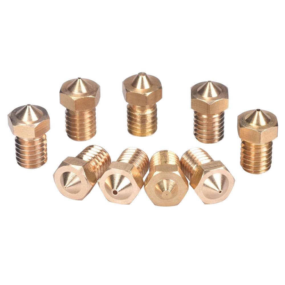 MOUNTAIN MEN 10Pcs Brass 3D Printer Nozzles - V6 V5 J-Head Extruder Nozzles 0.2mm to 1.0mm (0.2/0.25/0.3/0.4/0.5/0.6/0.8/1.0mm) for 1.75mm Filament - Professional 3D Printing Replacement Parts for DIY, Home & Industrial Use