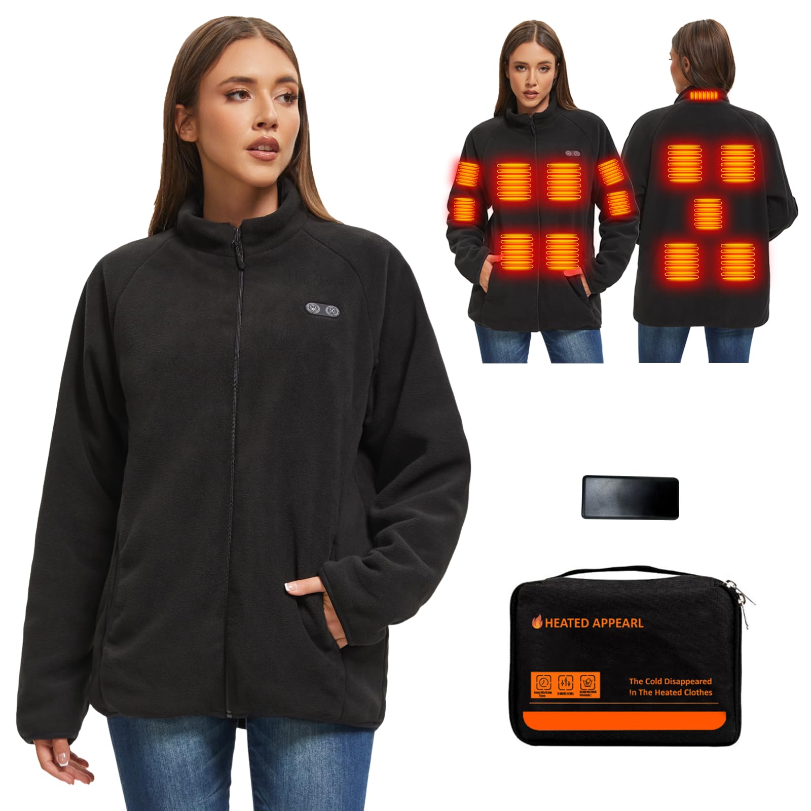 GOZTI Electric Heated Jacket for Men & Women - Soft Fleece Winter Coat with USB Battery Pack - Alpha Size Large in Black - Perfect for Outdoor Work, Camping & Winter Sports