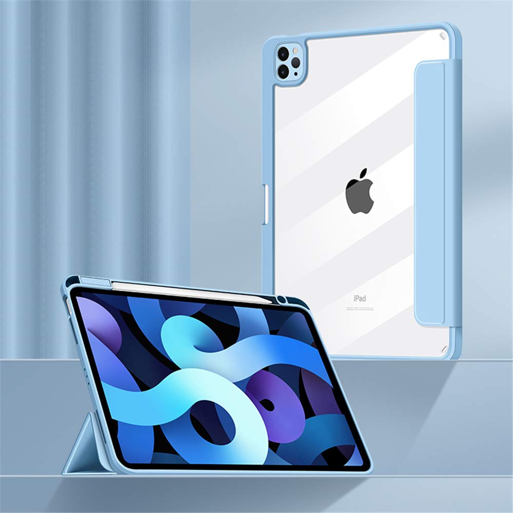 Premium Magnetic Detachable Smart Cover for iPad Air 4 10.9 inch (2020) - Slim Transparent Hard Back Shell with Foldable Kickstand, Protective Case for iPad 10.9 (Blue) - Perfect for Work, Travel, and Home Use