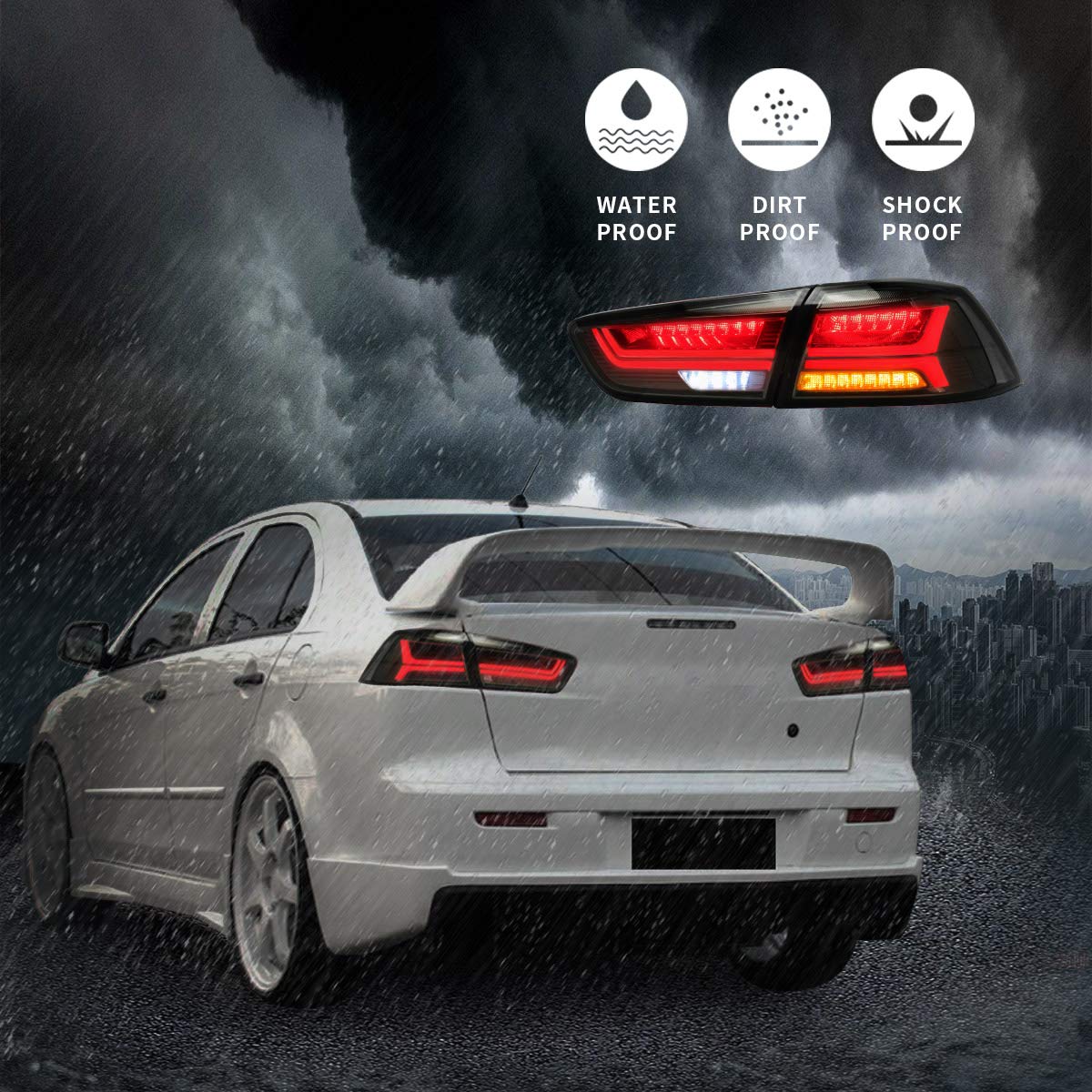 YUANZHENG Full LED Tail Lights Assembly for Mitsubishi Lancer EVO X Sedan 2008-2018 - Smoked Lens Sequential Turn Signal Rear Lamps (YAB-YS-0155BH) - Driver & Passenger Side Replacement - Perfect for Night Driving & Car Customization