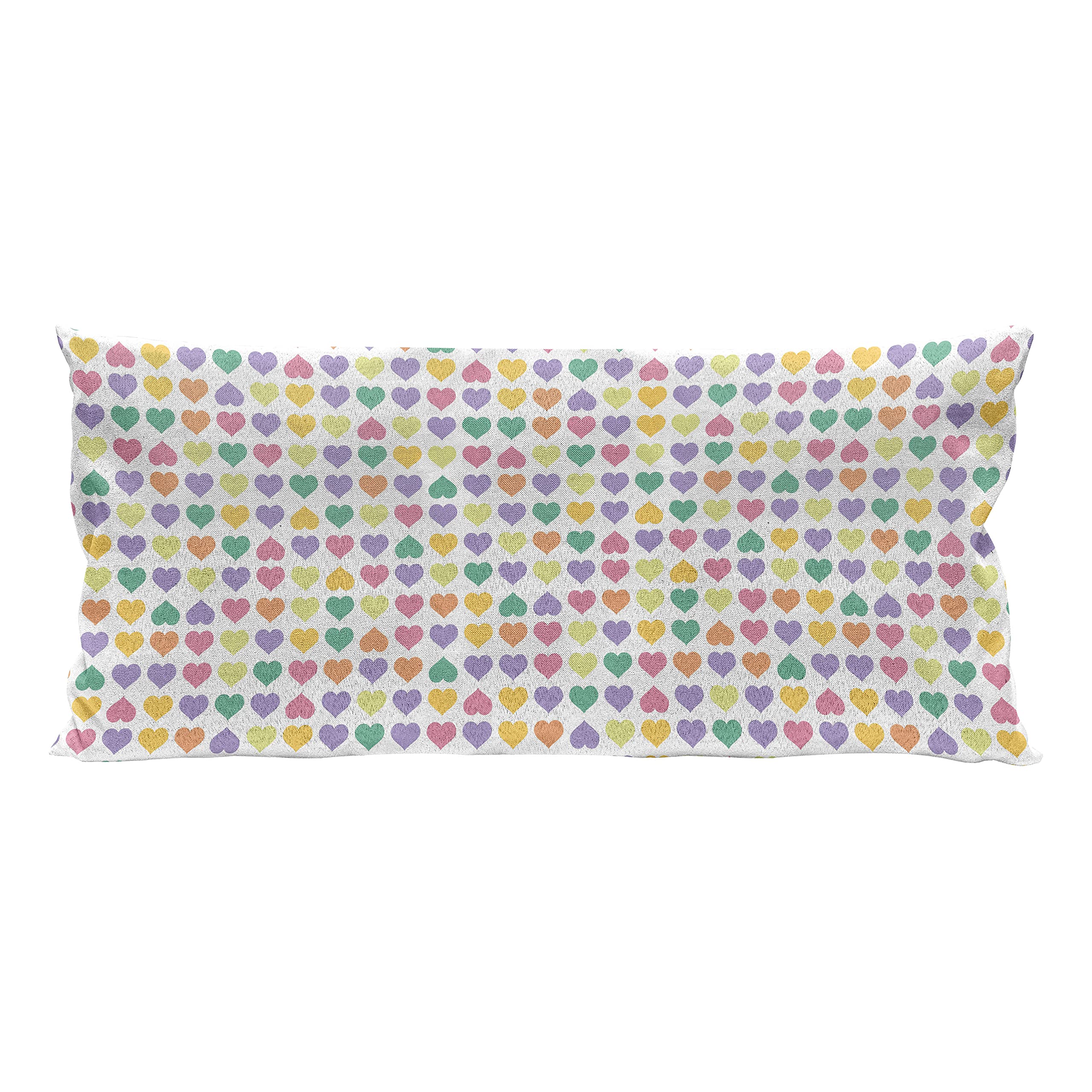Ambesonne Valentine's Day Throw Pillow Cover 36x16 Inches - Funky Heart Shapes Love Design for Teens, Youth & Couples - Multicolor Decorative Cushion Case for Sofa, Bedroom & Valentine's Gift