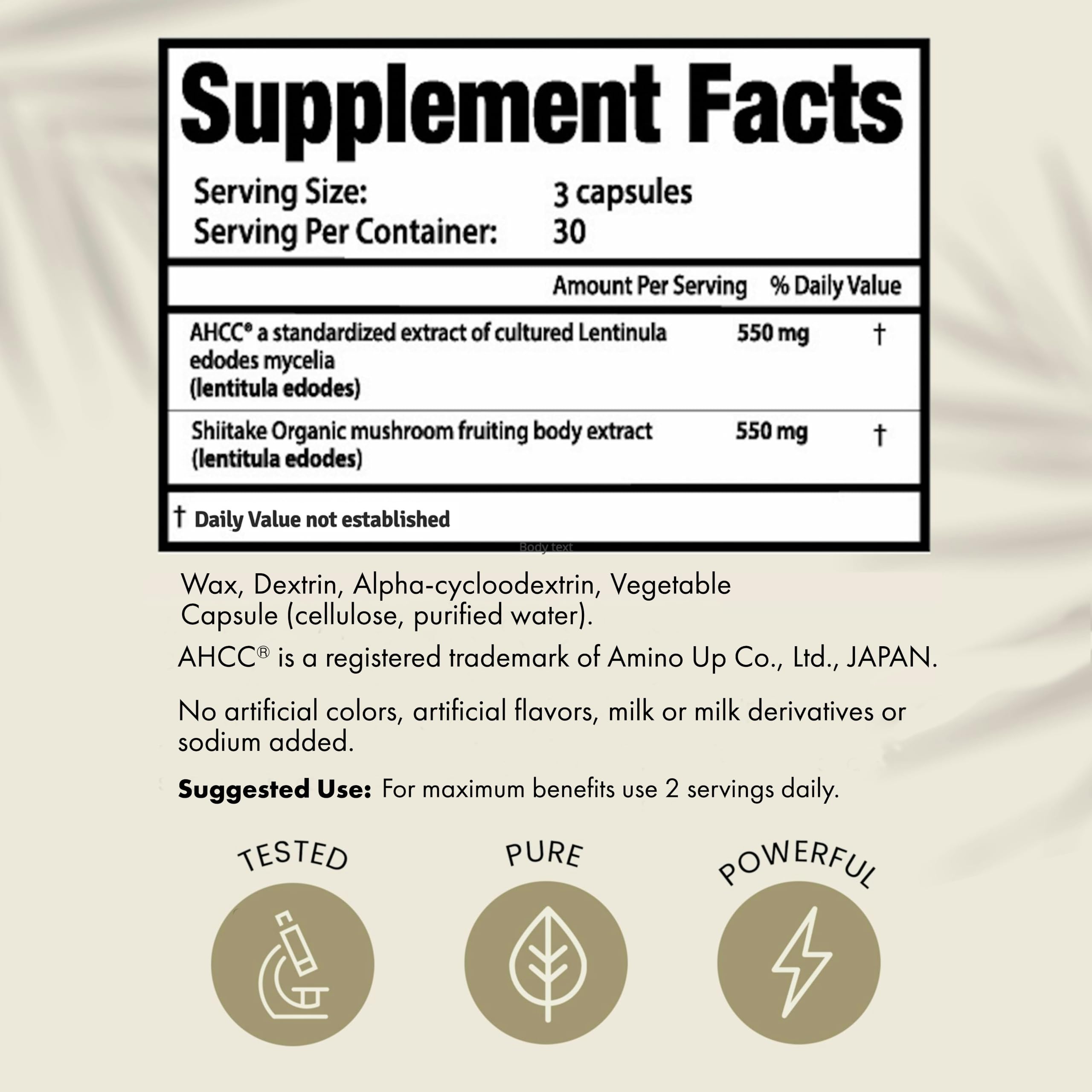 Premium AHCC & Shiitake Mushroom Supplement 1100mg - Natural Immune System Booster, Supports NK Cell Activity | Clinically Proven in 30+ Studies | 60-Day Supply (2-Pack) - Daily Wellness & Immune Support for Active Lifestyles
