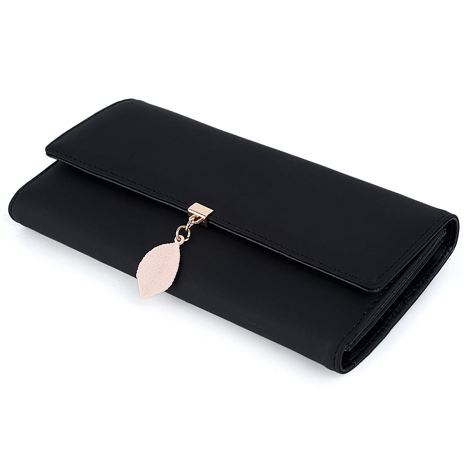 UTO RFID Blocking Wallet for Women - PU Leather Leaf Pendant Card Holder with Zipper Coin Purse | Phone & Checkbook Organizer | Perfect for Travel, Shopping & Everyday Use