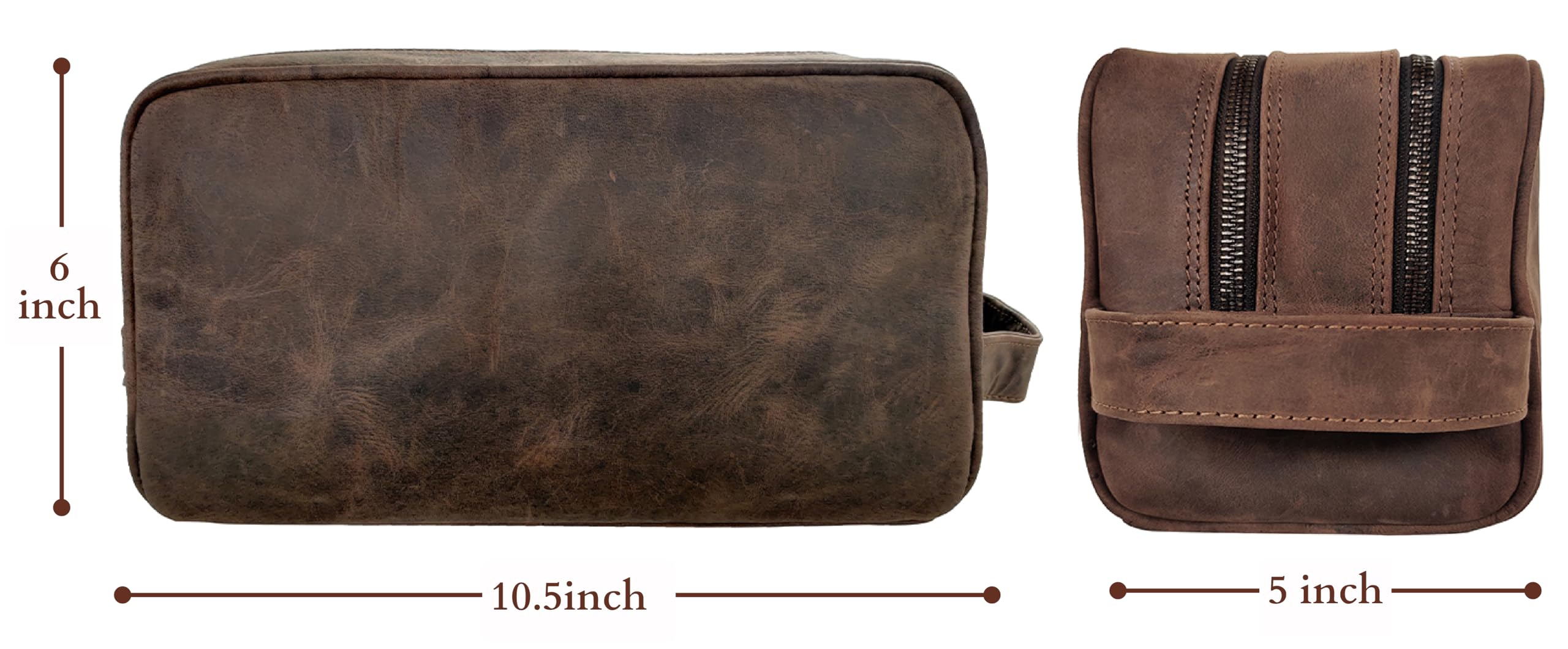 Premium Full Grain Leather Travel Toiletry Bag - Rustic Town Dopp Kit Organizer for Men & Women (Dark Brown) - Perfect for Camping, Business Trips & Vacation Essentials Storage